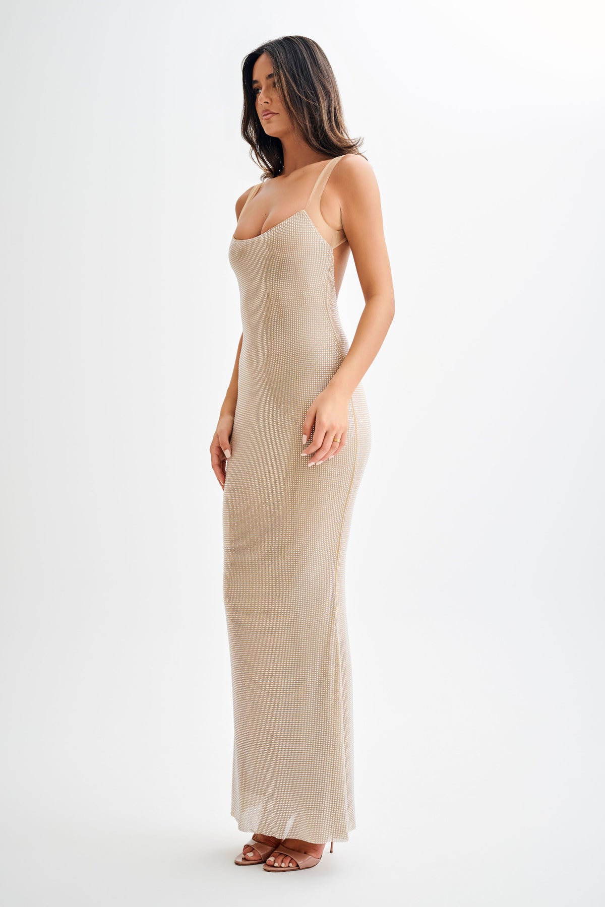 Jasmyn Mesh Maxi Dress in Chocolate Nude 6