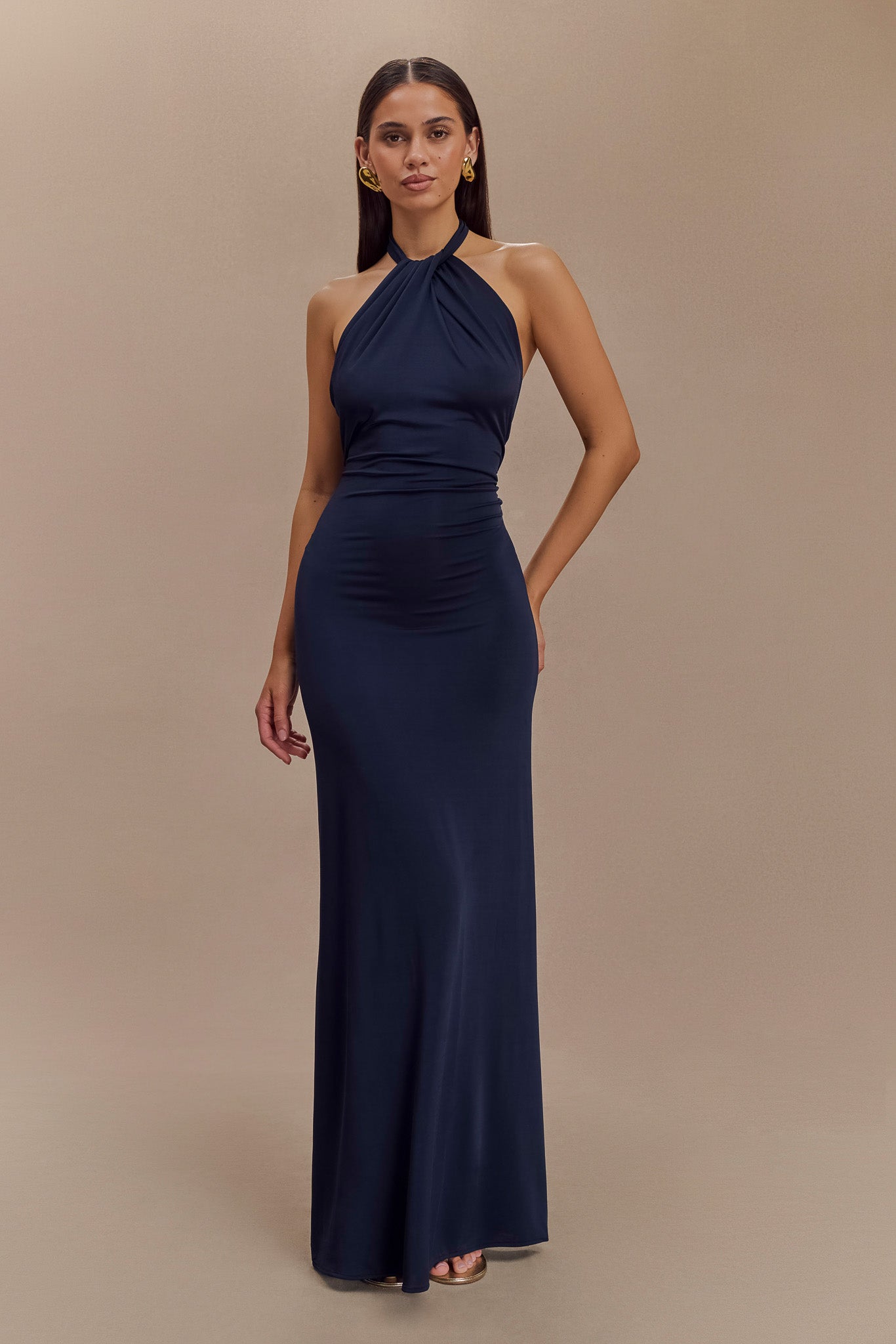 Elyna Slinky Halter Maxi Dress Navy 5