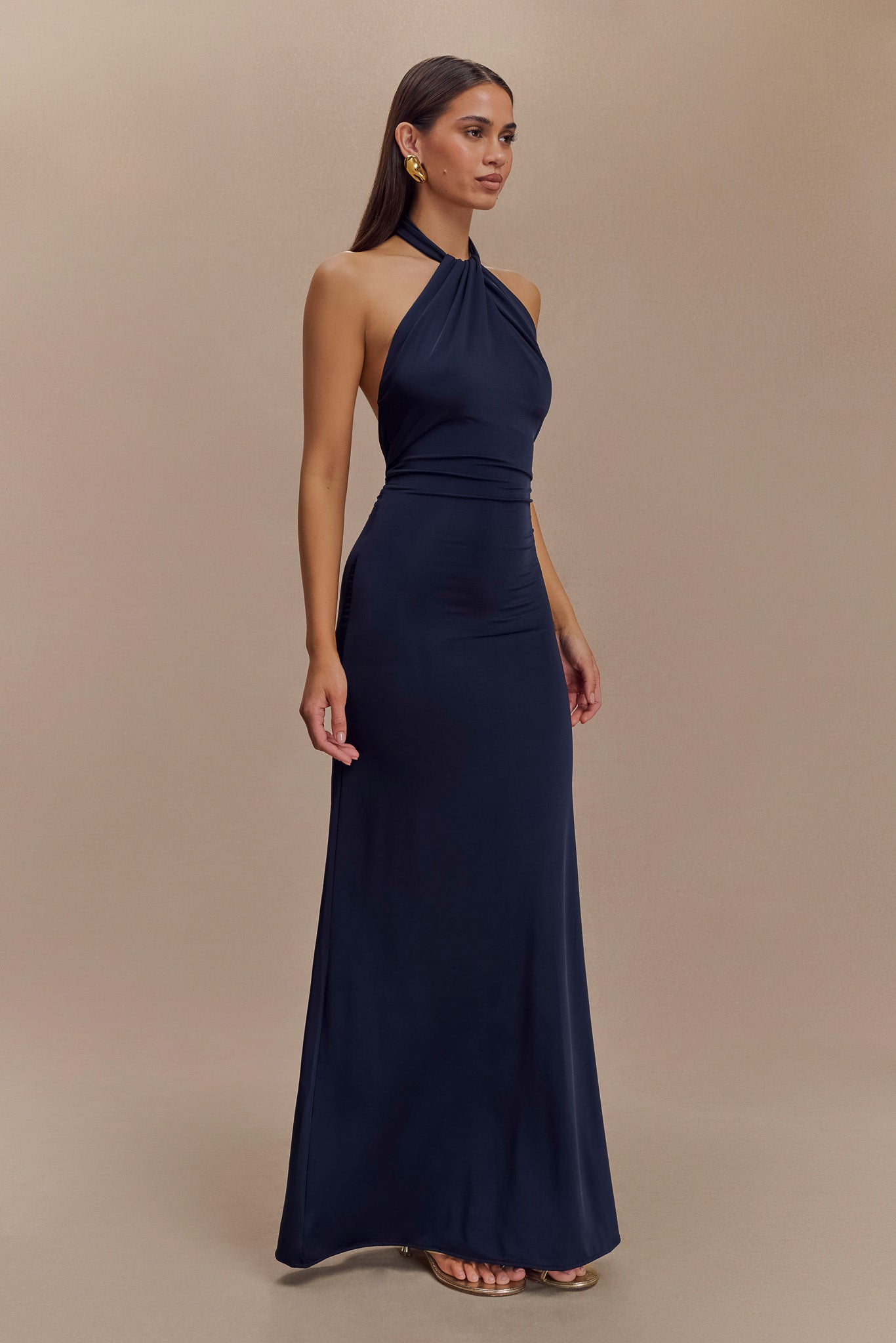 Elyna Slinky Halter Maxi Dress Navy 3