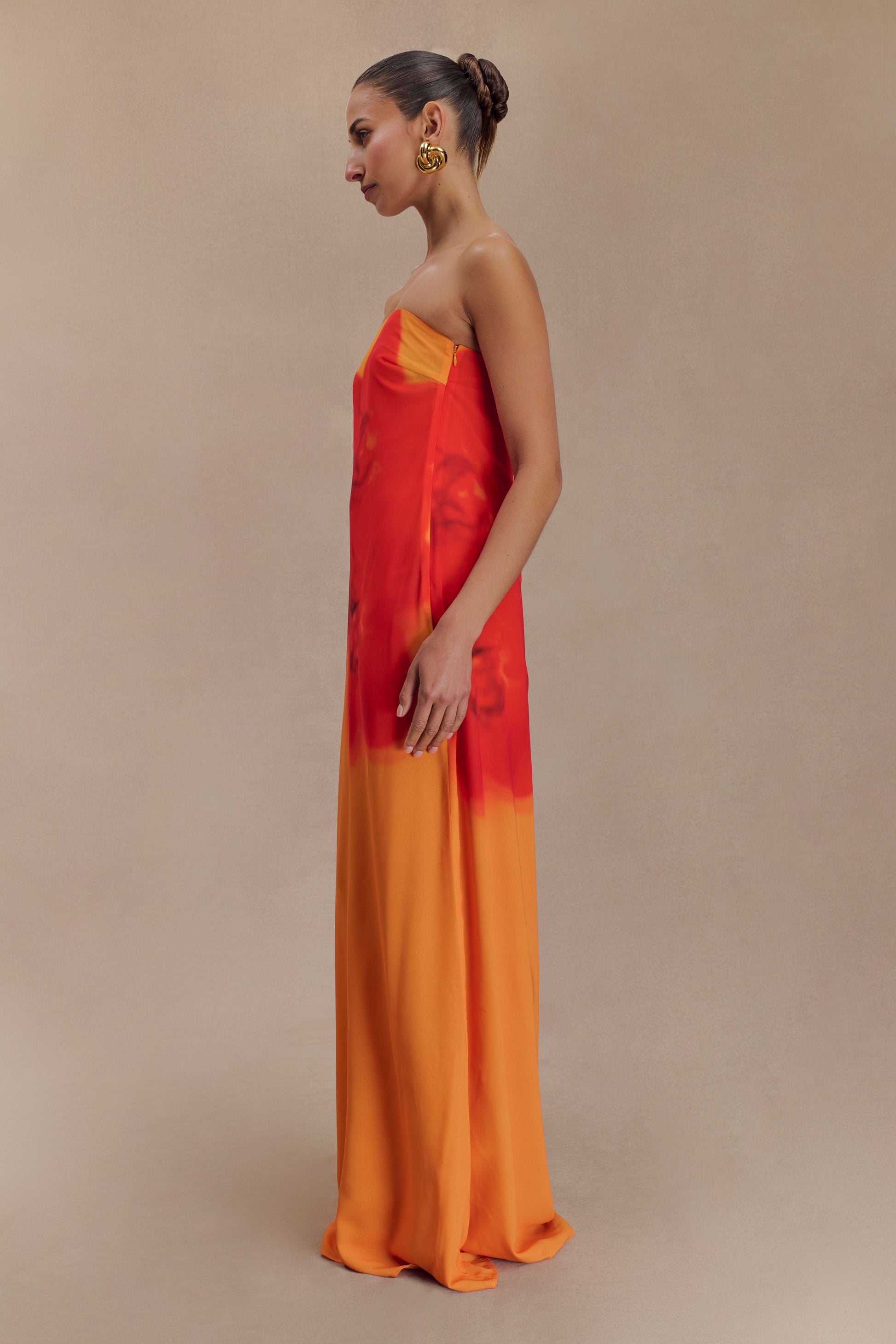Amaya Strapless Chiffon Maxi Dress Koi Orchid Print 5
