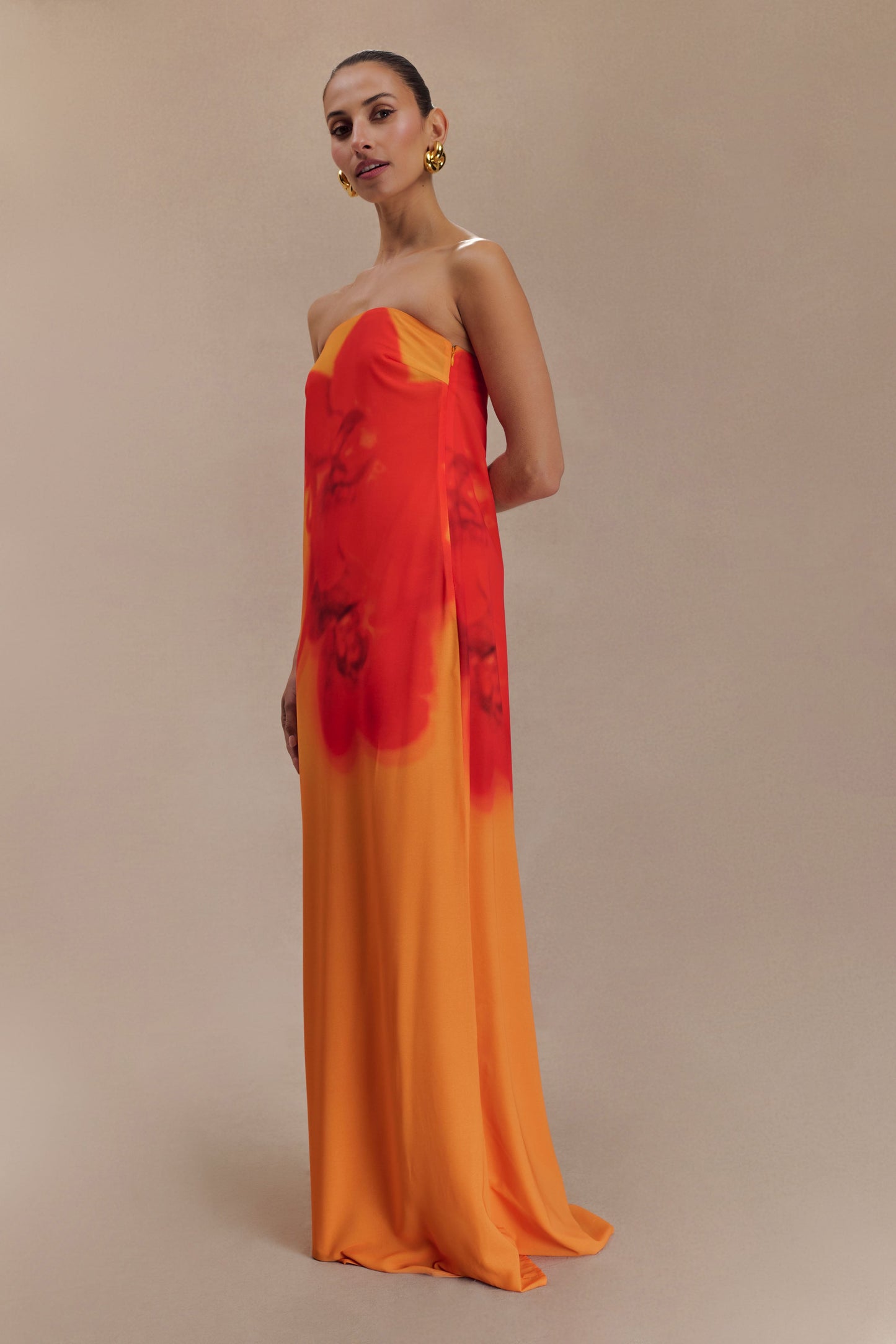 Amaya Strapless Chiffon Maxi Dress Koi Orchid Print 7