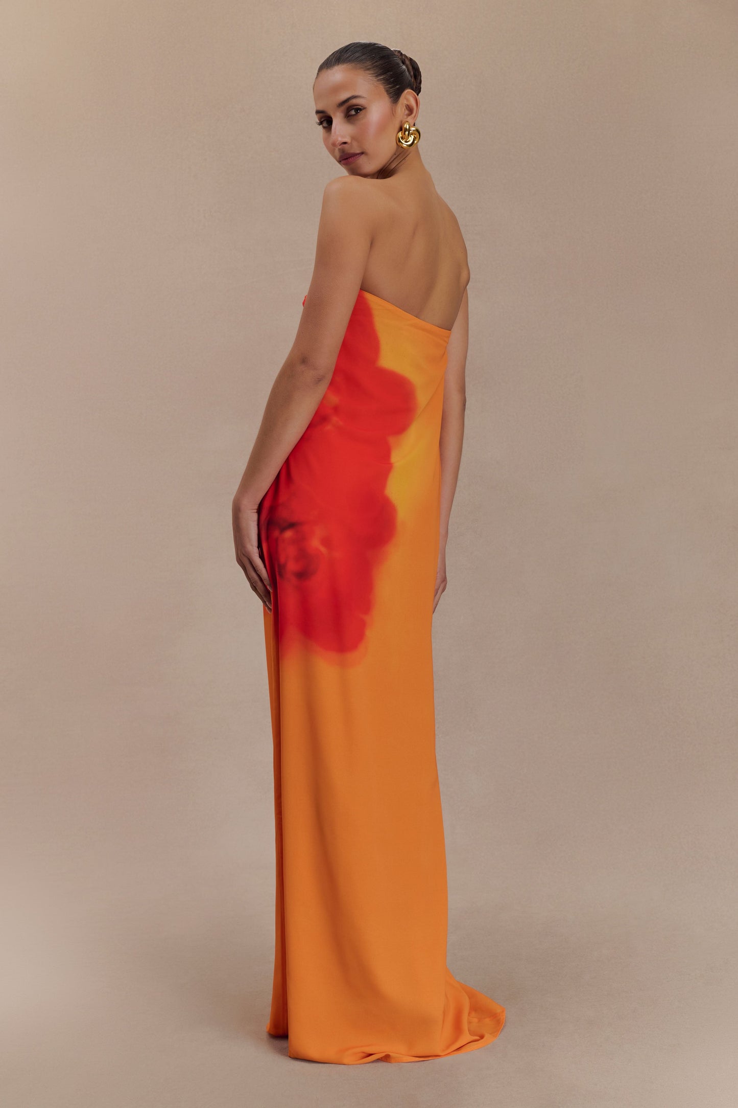 Amaya Strapless Chiffon Maxi Dress Koi Orchid Print 3
