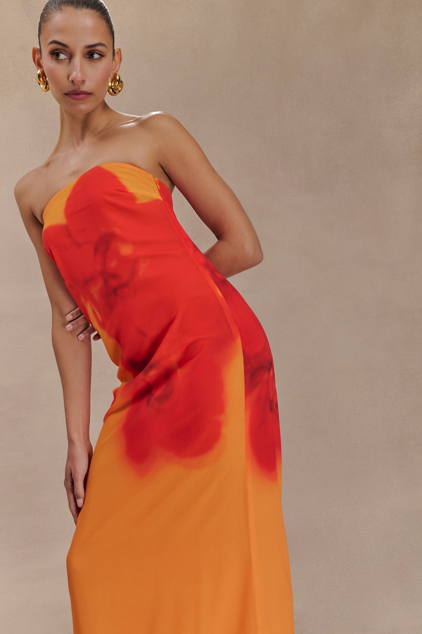 Amaya Strapless Chiffon Maxi Dress Koi Orchid Print 6