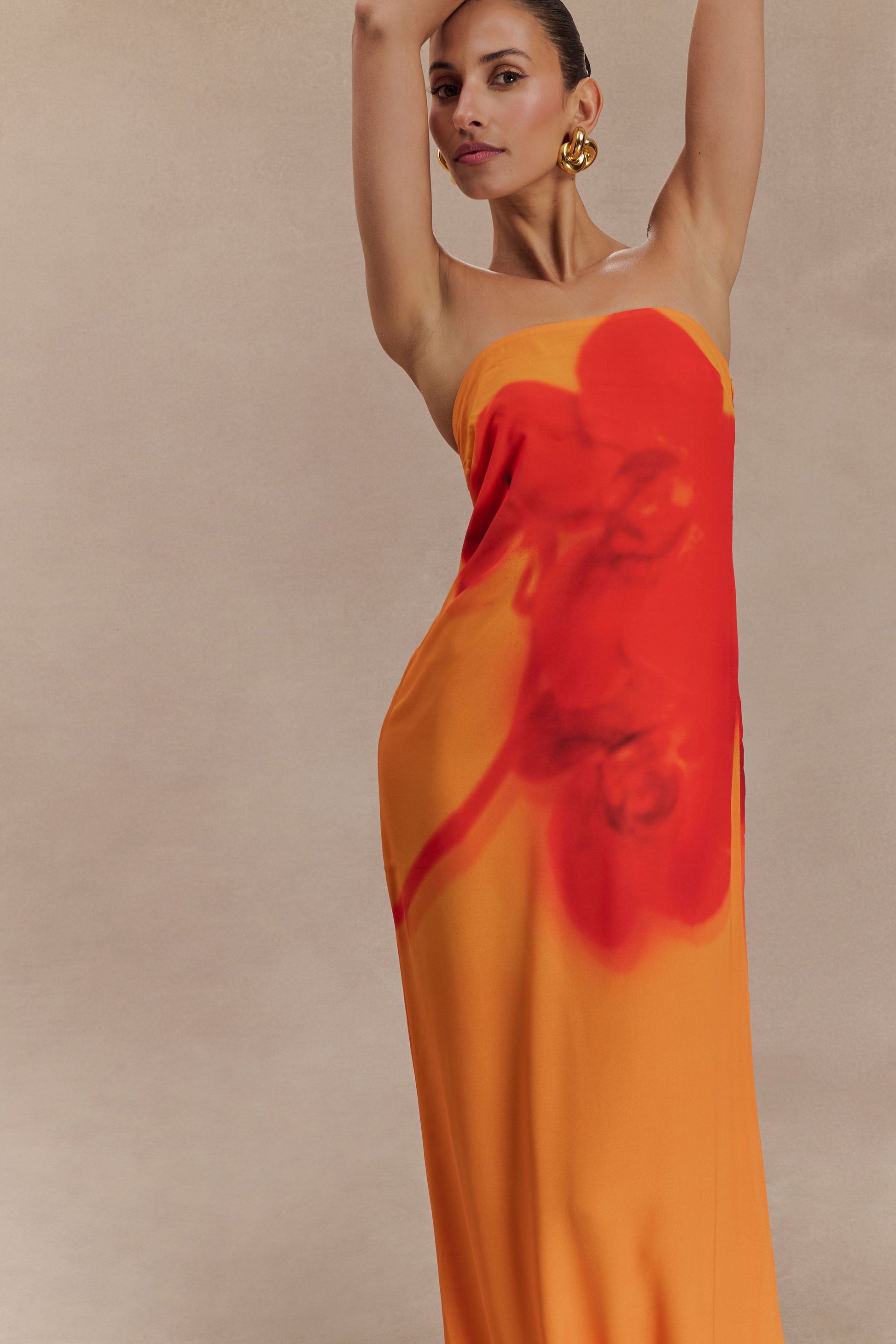Amaya Strapless Chiffon Maxi Dress Koi Orchid Print 4