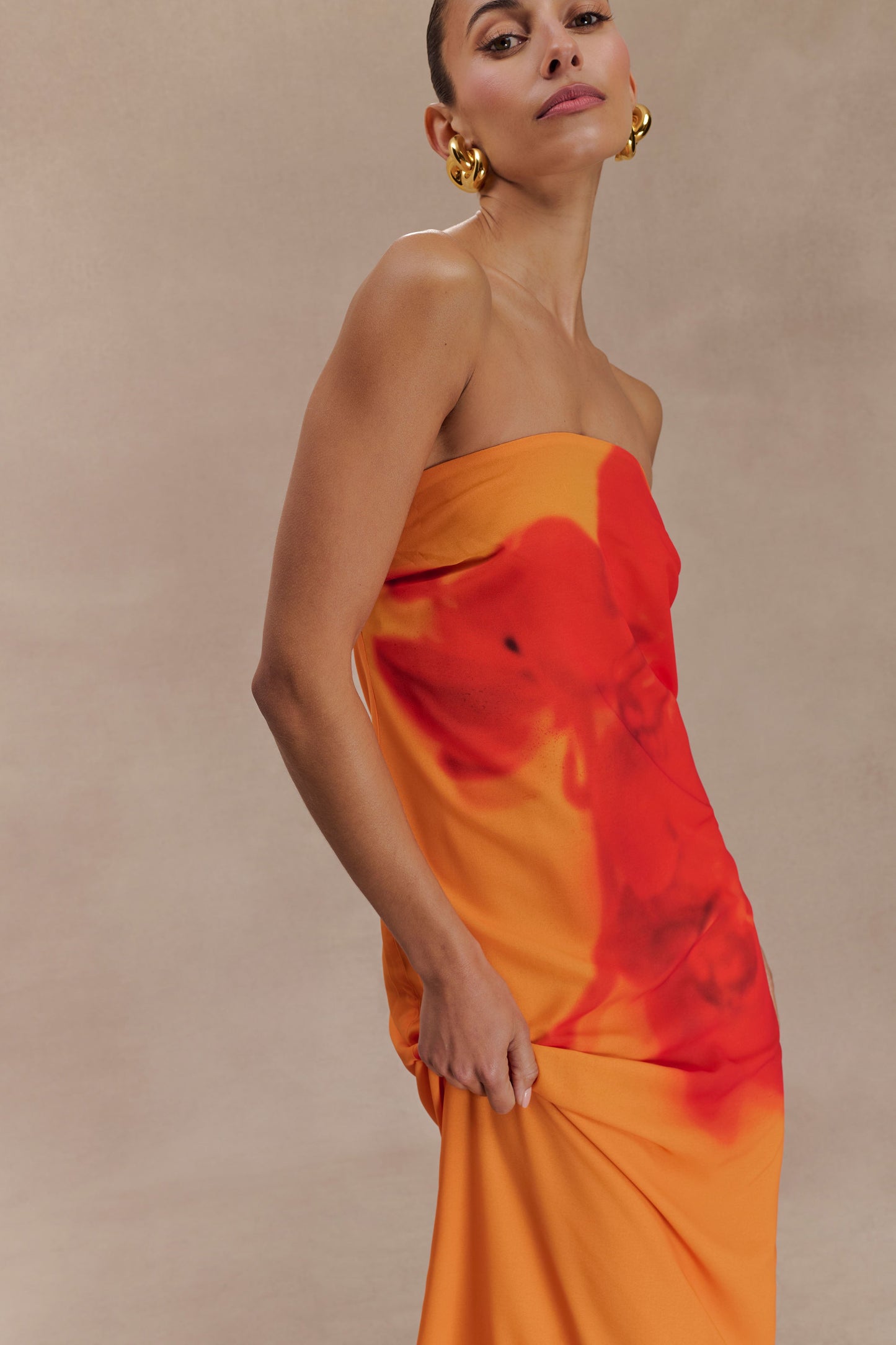 Amaya Strapless Chiffon Maxi Dress Koi Orchid Print 8
