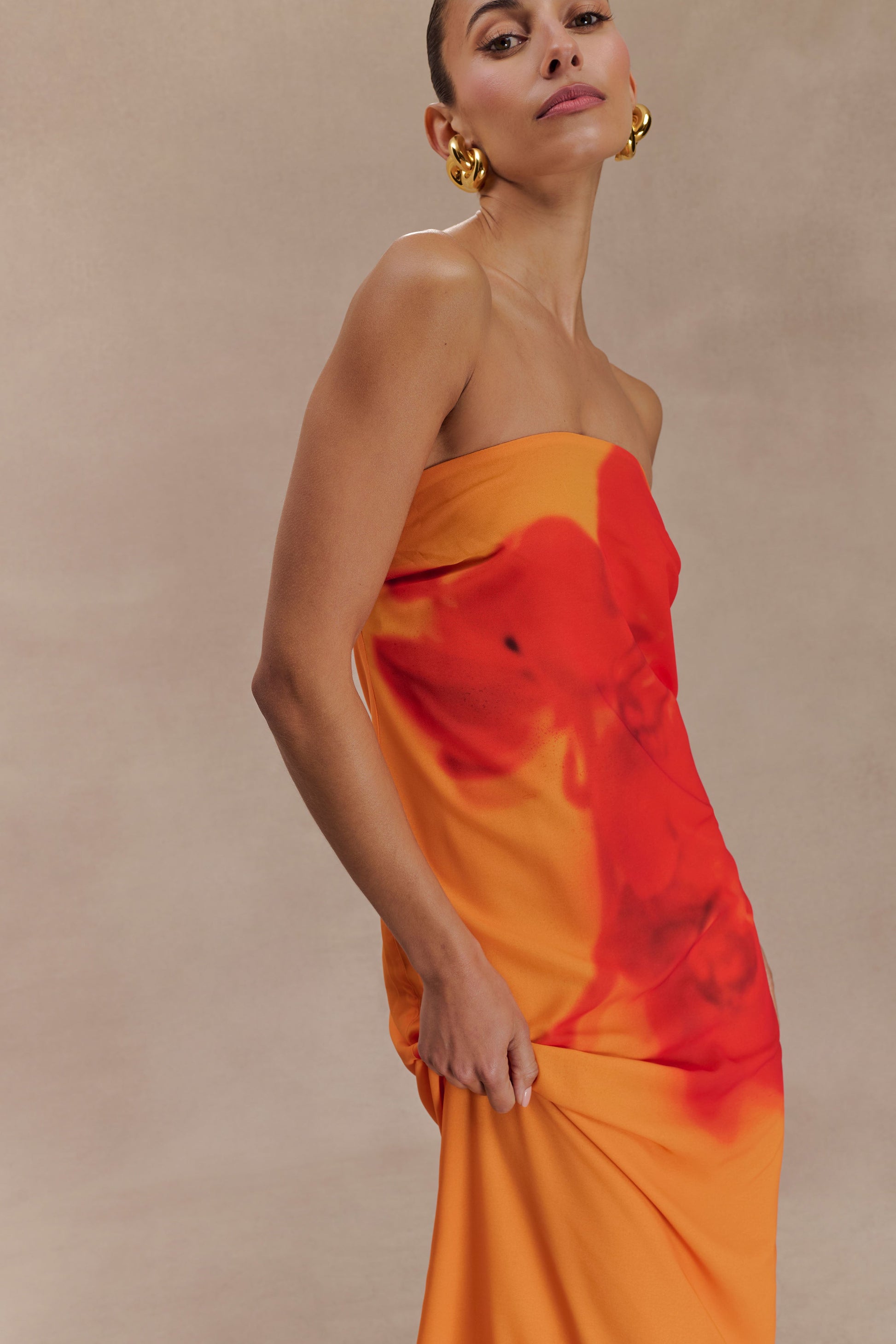 Amaya Strapless Chiffon Maxi Dress Koi Orchid Print 8