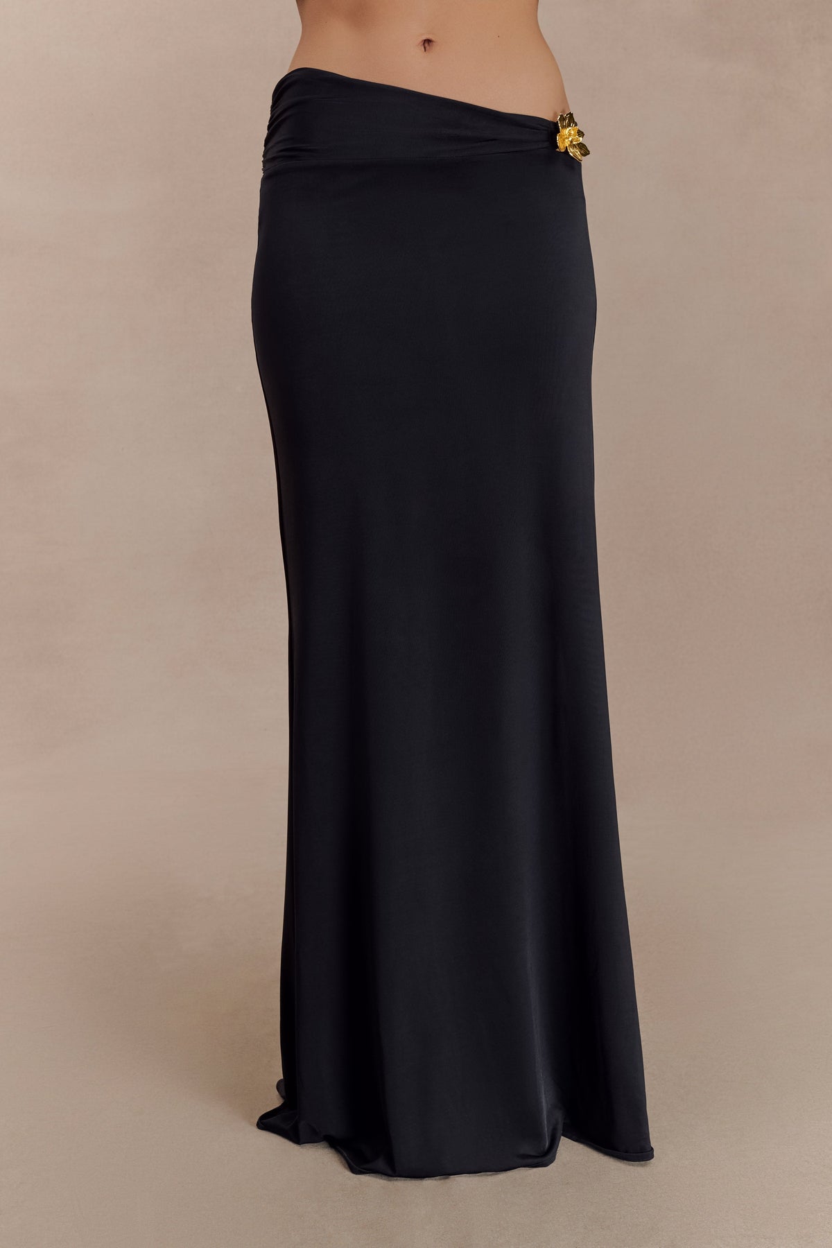 Ainsley Asymmetrical Maxi Dress in Burnt Orange Black 3