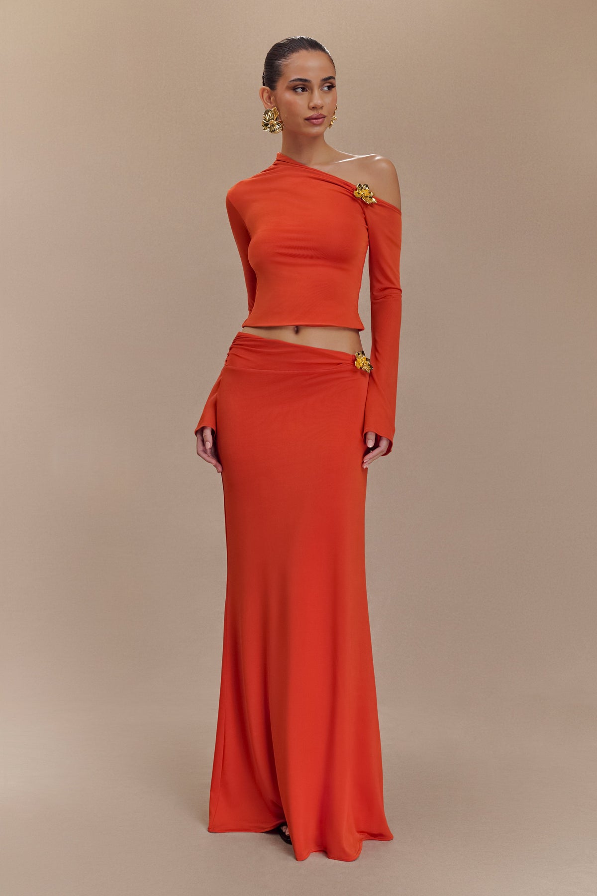 Ainsley Asymmetrical Maxi Dress in Burnt Orange Burnt Orange 1