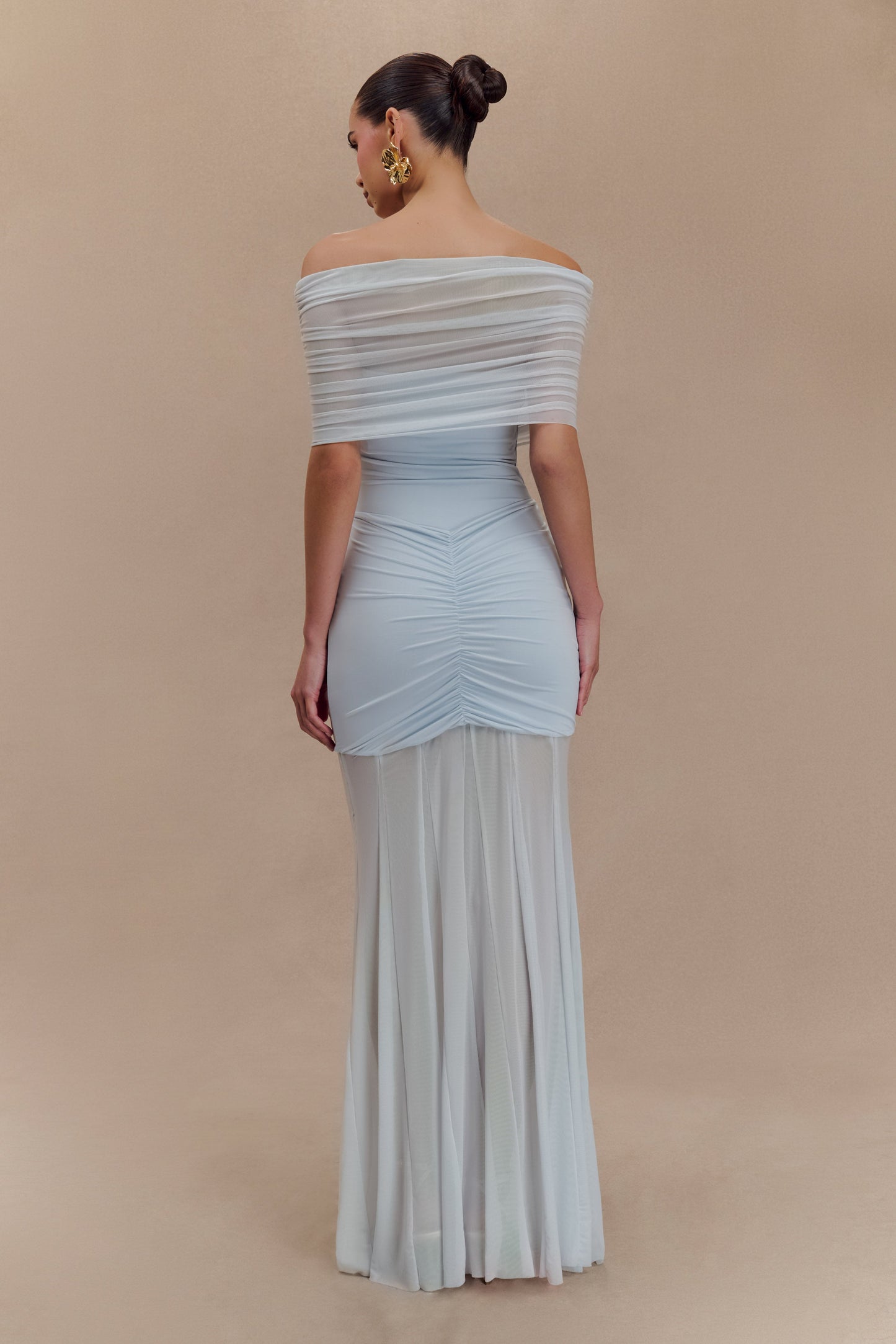Caspian Slinky Mesh Off-Shoulder Maxi Dress in Pale Blue Pale Blue 2