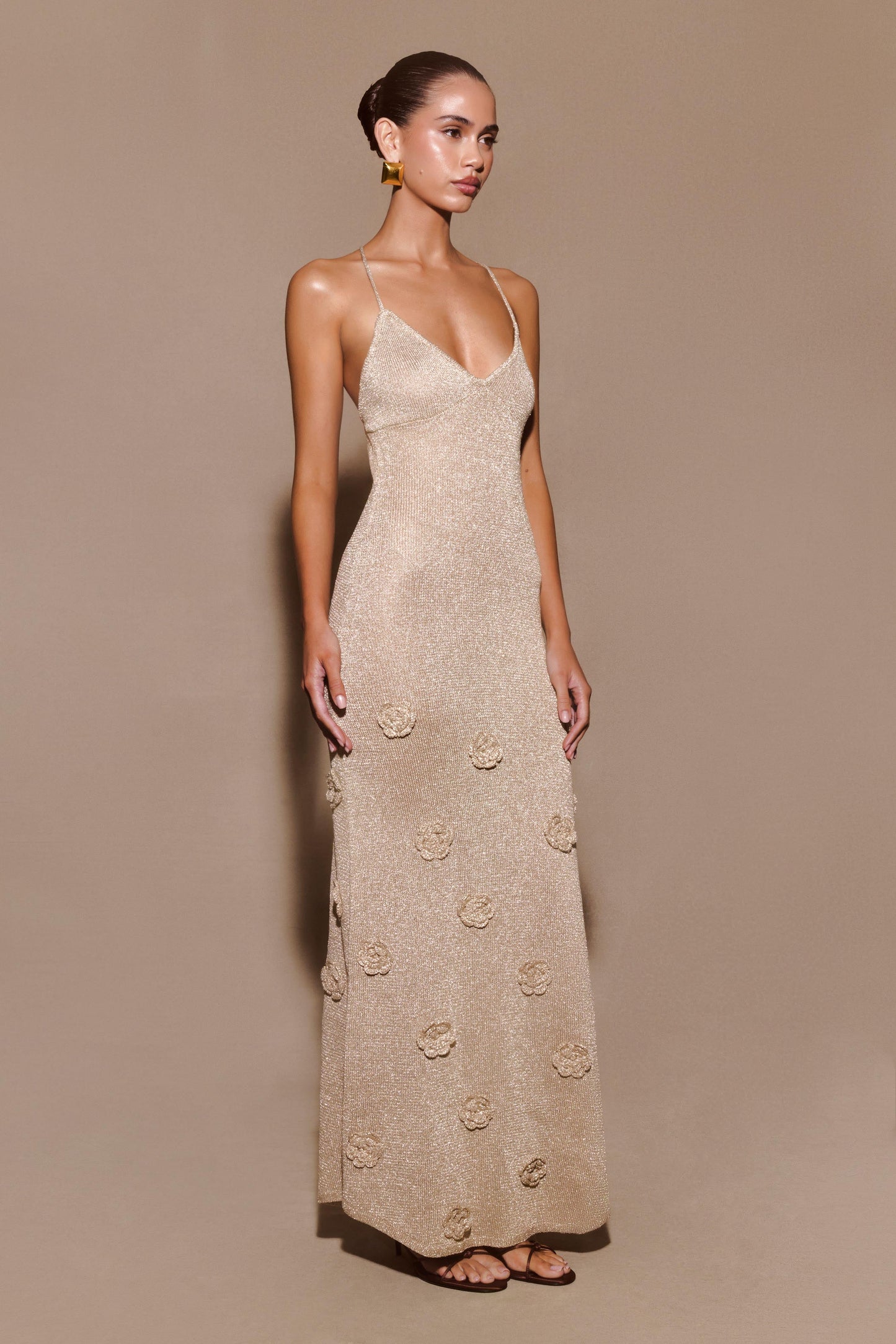 Suki Metallic Knit Maxi Dress Gold 4