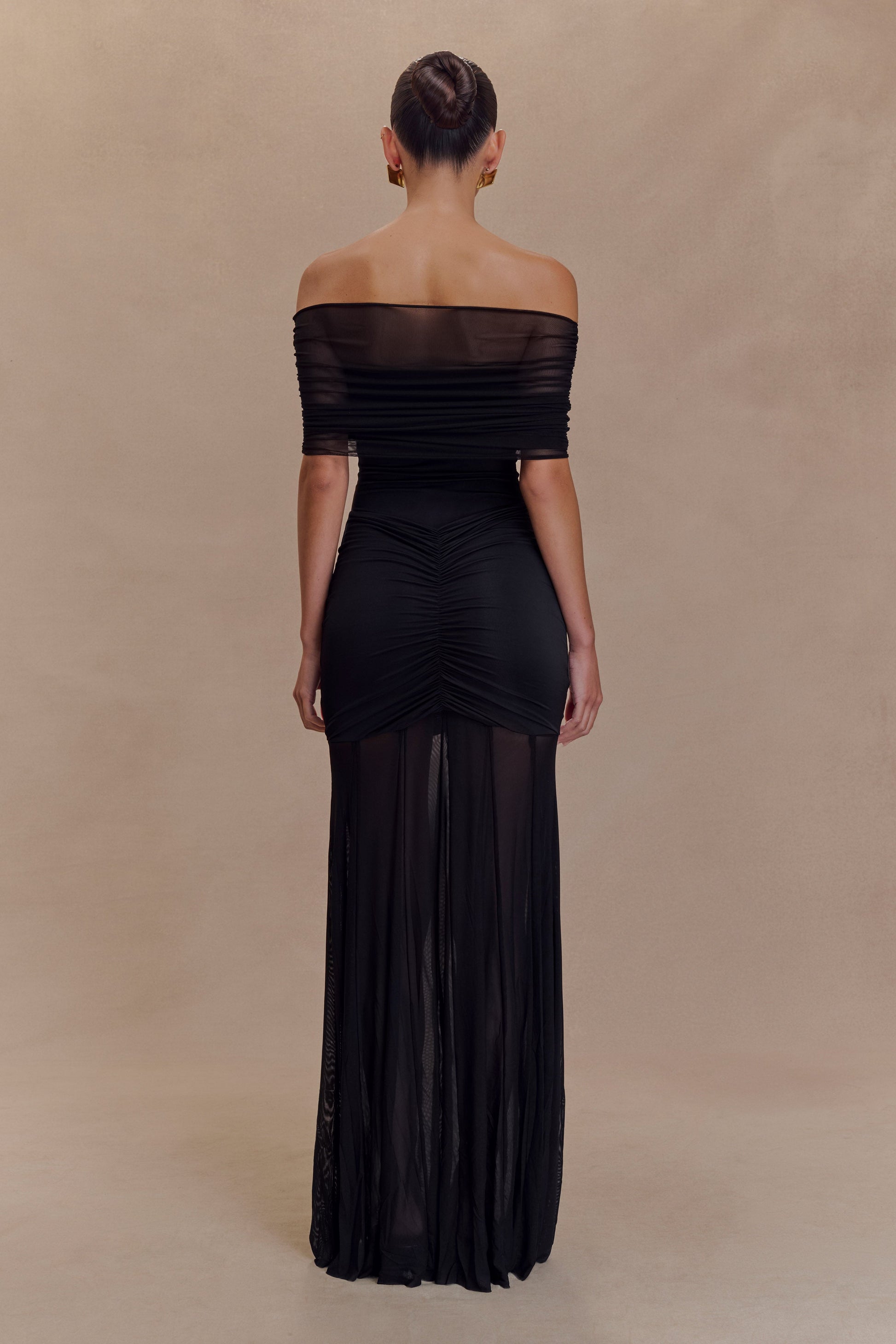Caspian Slinky Mesh Off-Shoulder Maxi Dress in Pale Blue Pale Blue 11