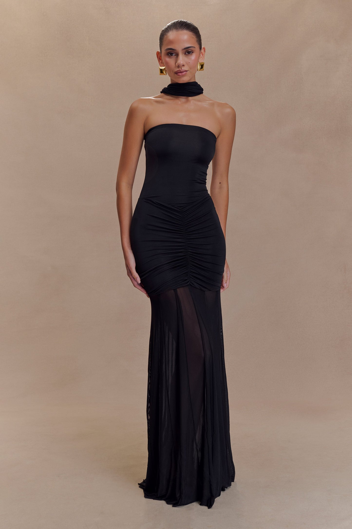 Caspian Slinky Mesh Off-Shoulder Maxi Dress in Pale Blue Pale Blue 14
