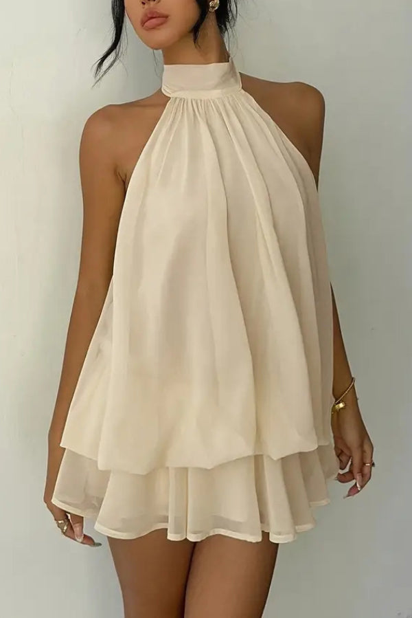 Valentina Chiffon Halter Mini Dress Blue 4