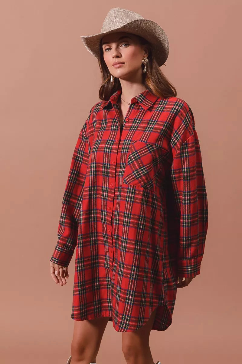 Margot Plaid Button-Up Midi Dress RED MULTI 6