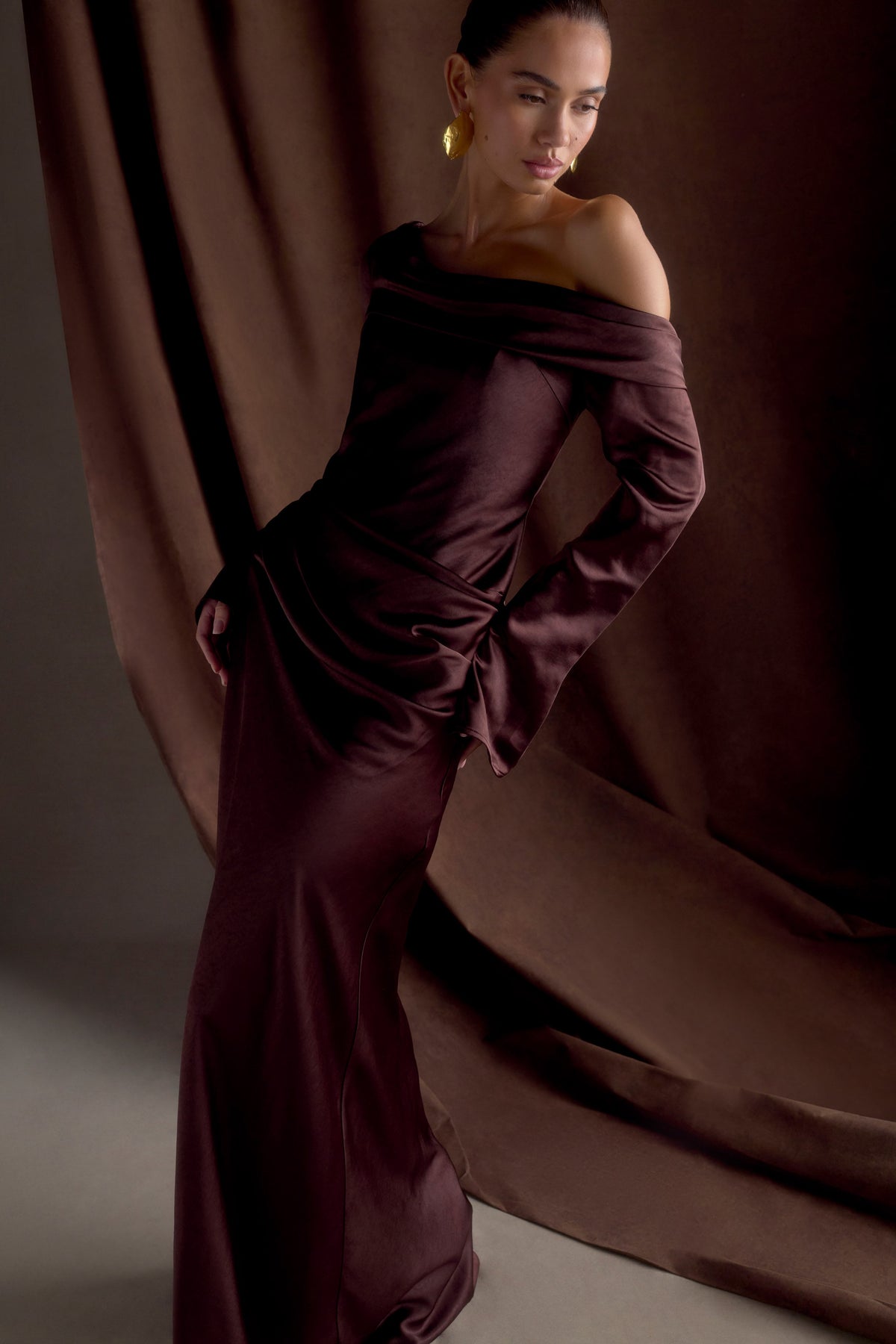 Iris Satin Maxi Dress in Black Dark Chocolate 8