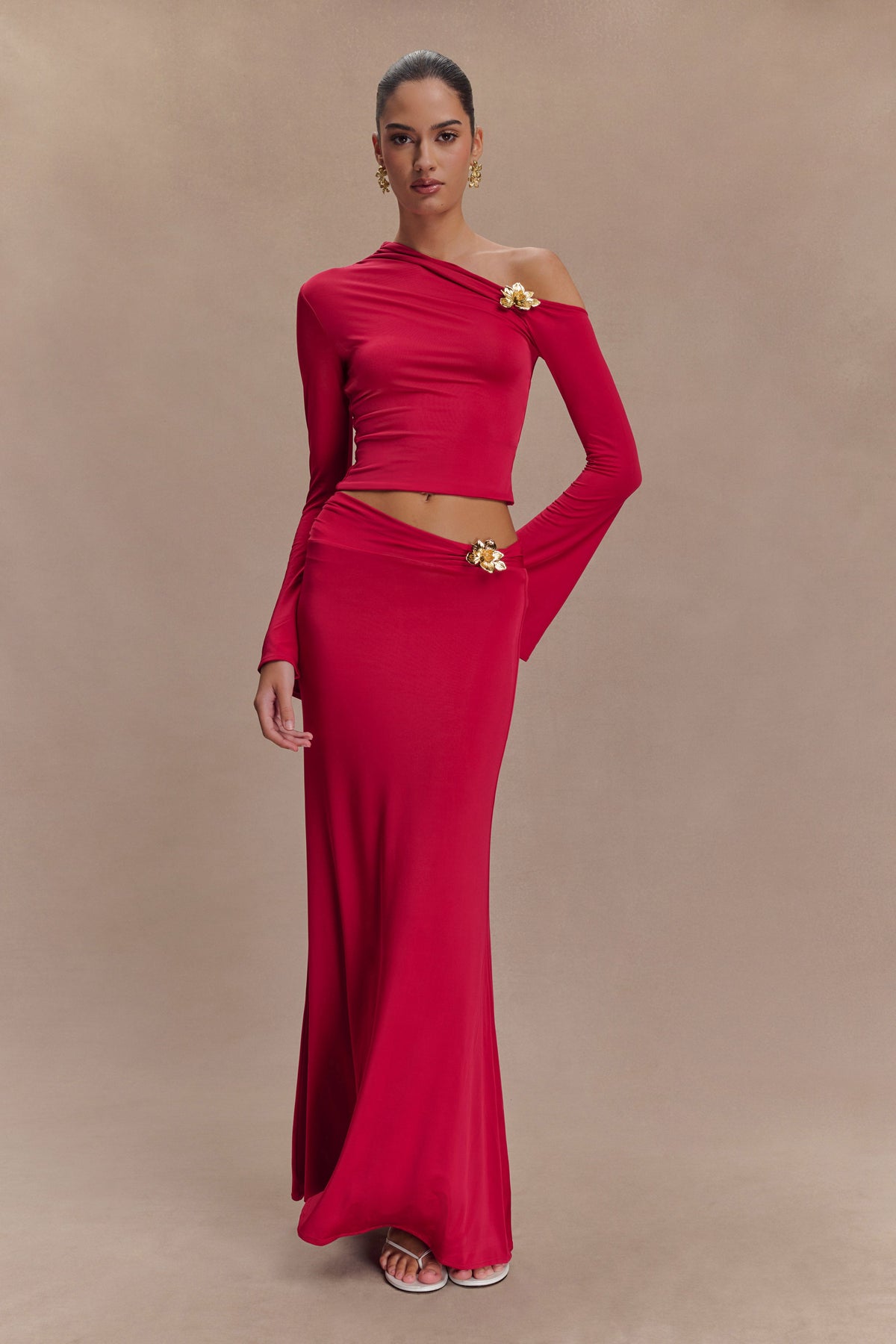 Ainsley Asymmetrical Maxi Dress in Burnt Orange Fuchsia Pink 7