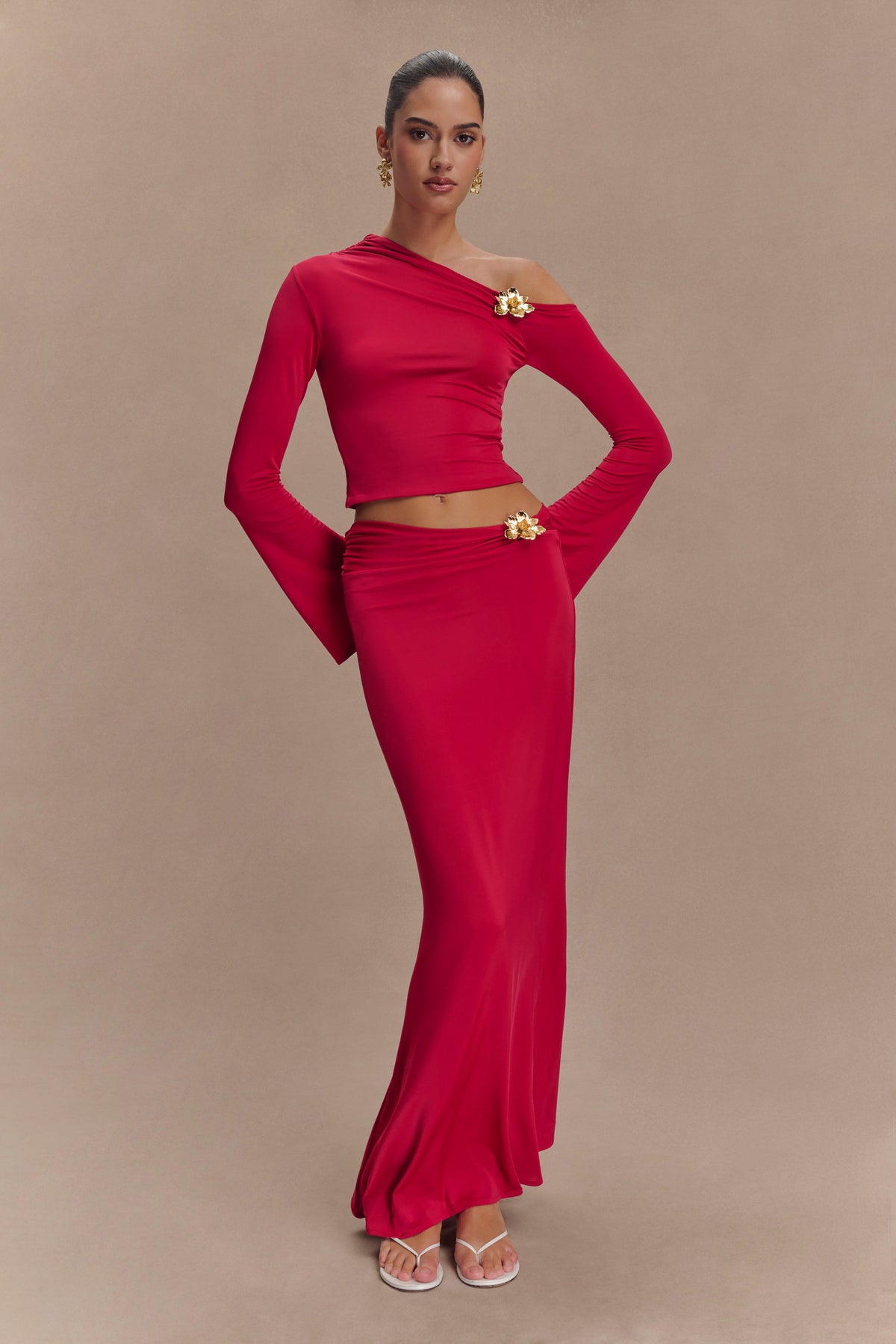 Ainsley Asymmetrical Maxi Dress in Burnt Orange Fuchsia Pink 1