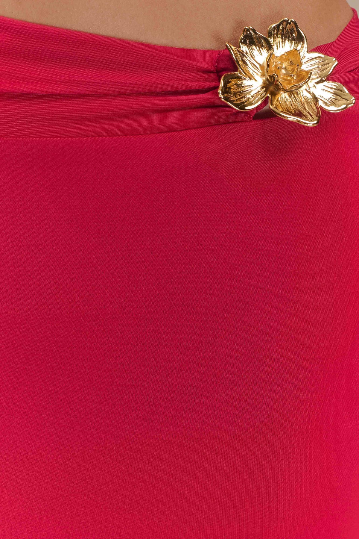 Ainsley Asymmetrical Maxi Dress in Burnt Orange Fuchsia Pink 8