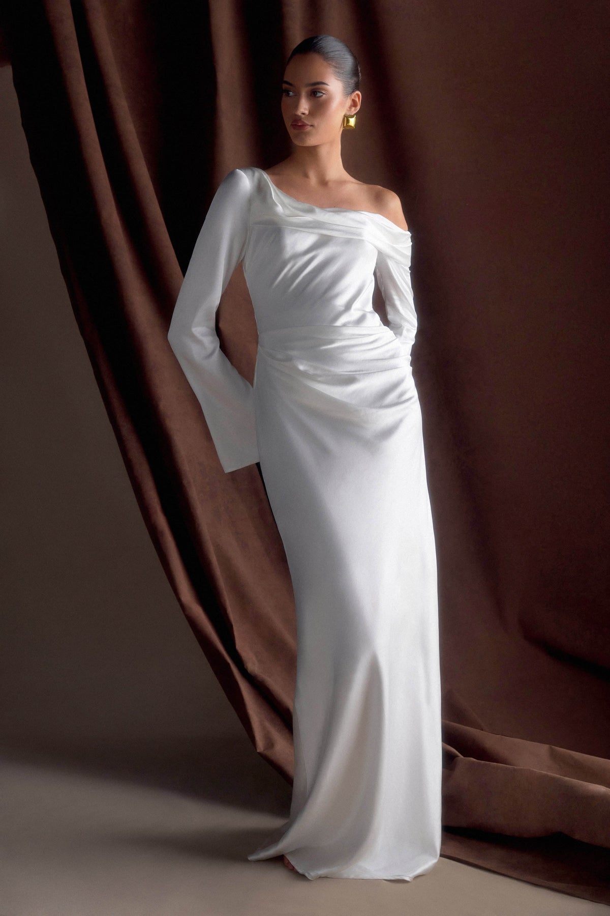 Iris Satin Maxi Dress in Black White 4