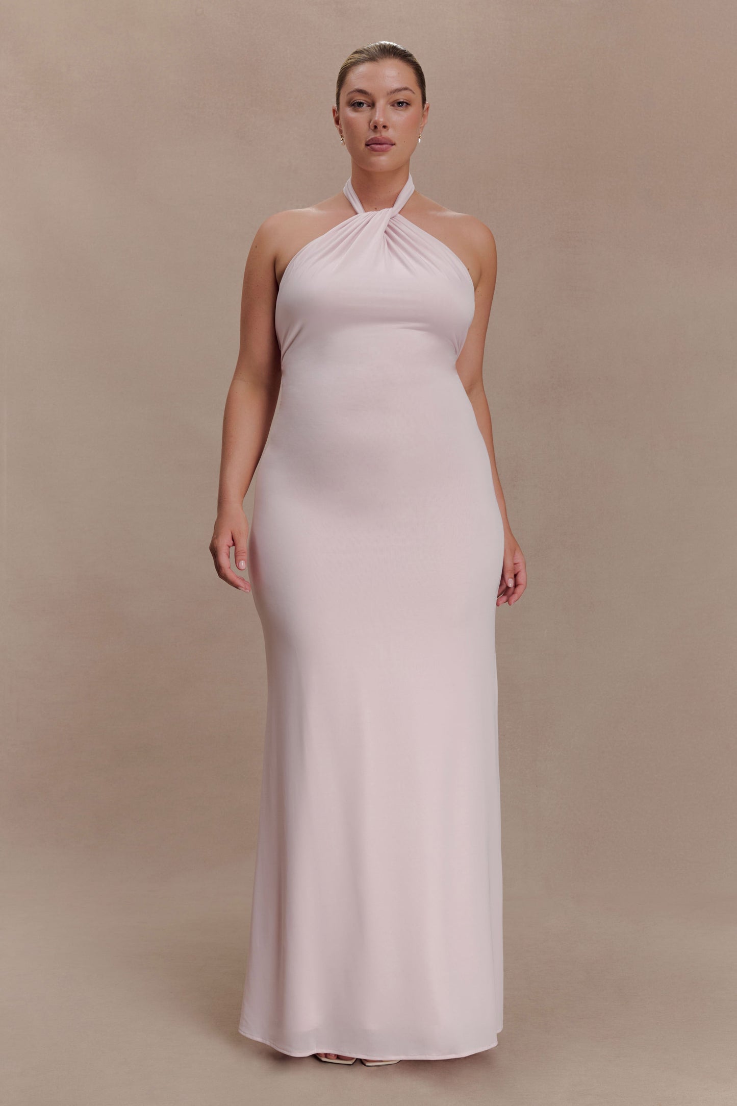 Elyna Slinky Halter Maxi Dress Pale Pink 5