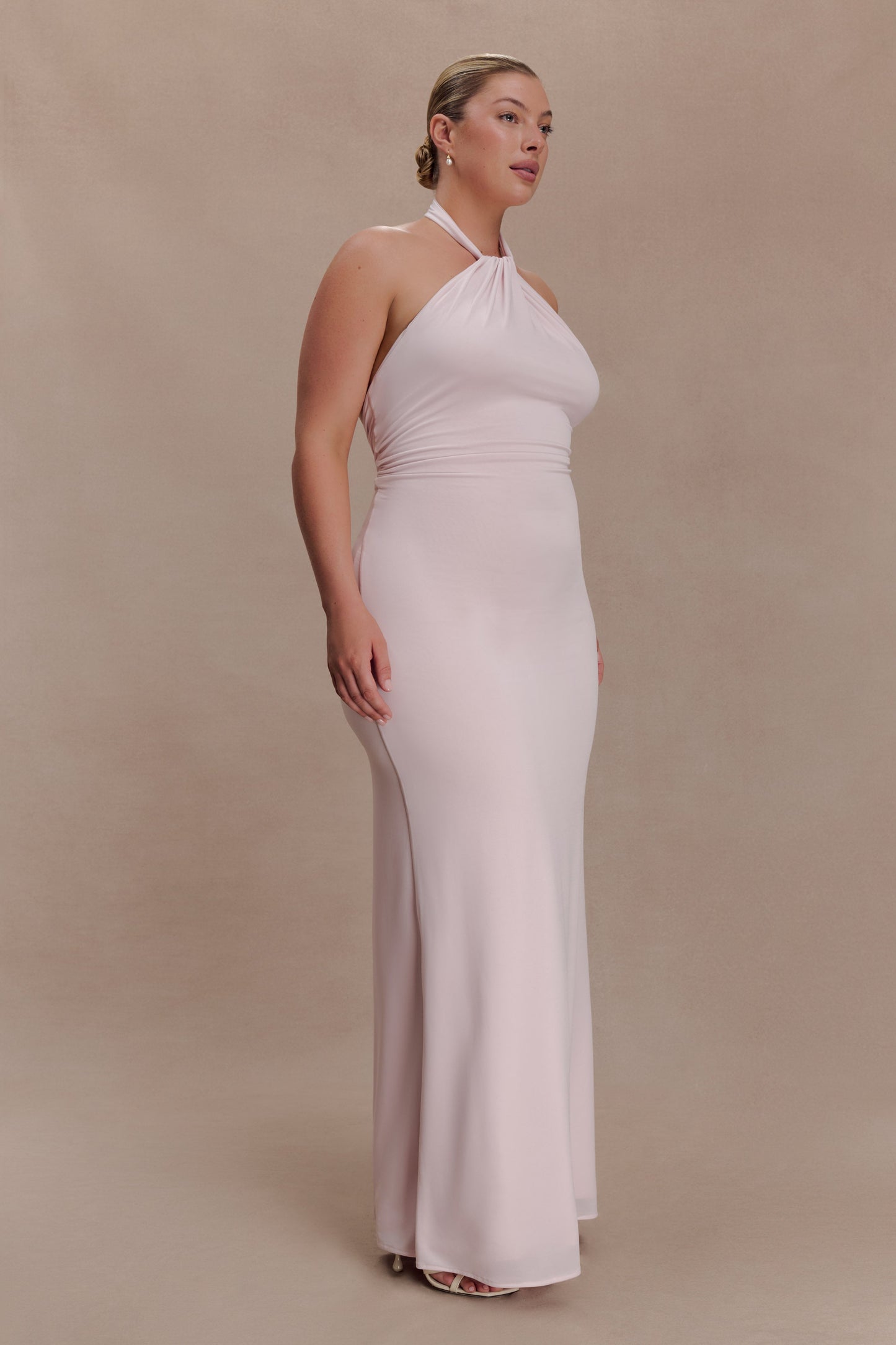 Elyna Slinky Halter Maxi Dress Pale Pink 8