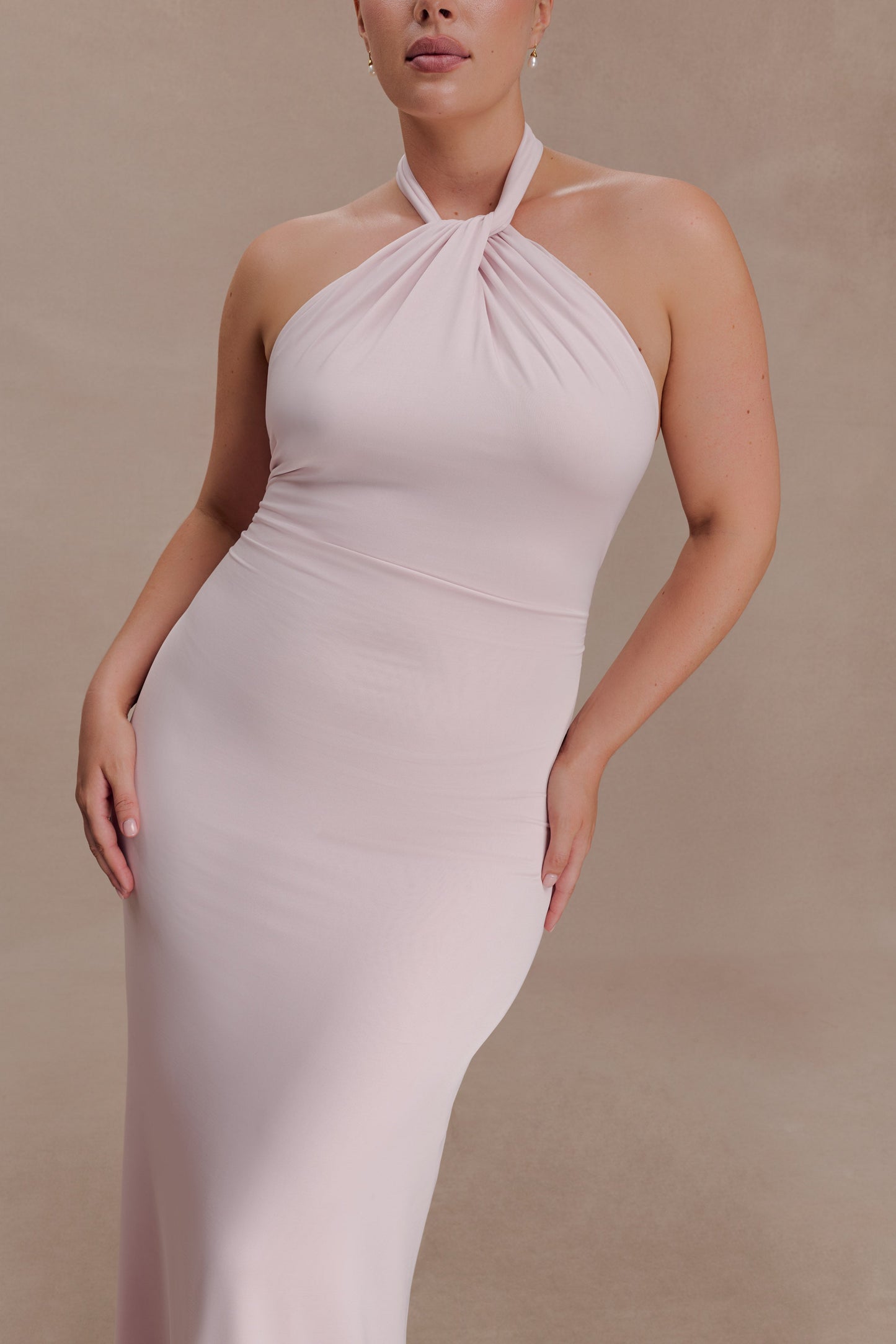 Elyna Slinky Halter Maxi Dress Pale Pink 7