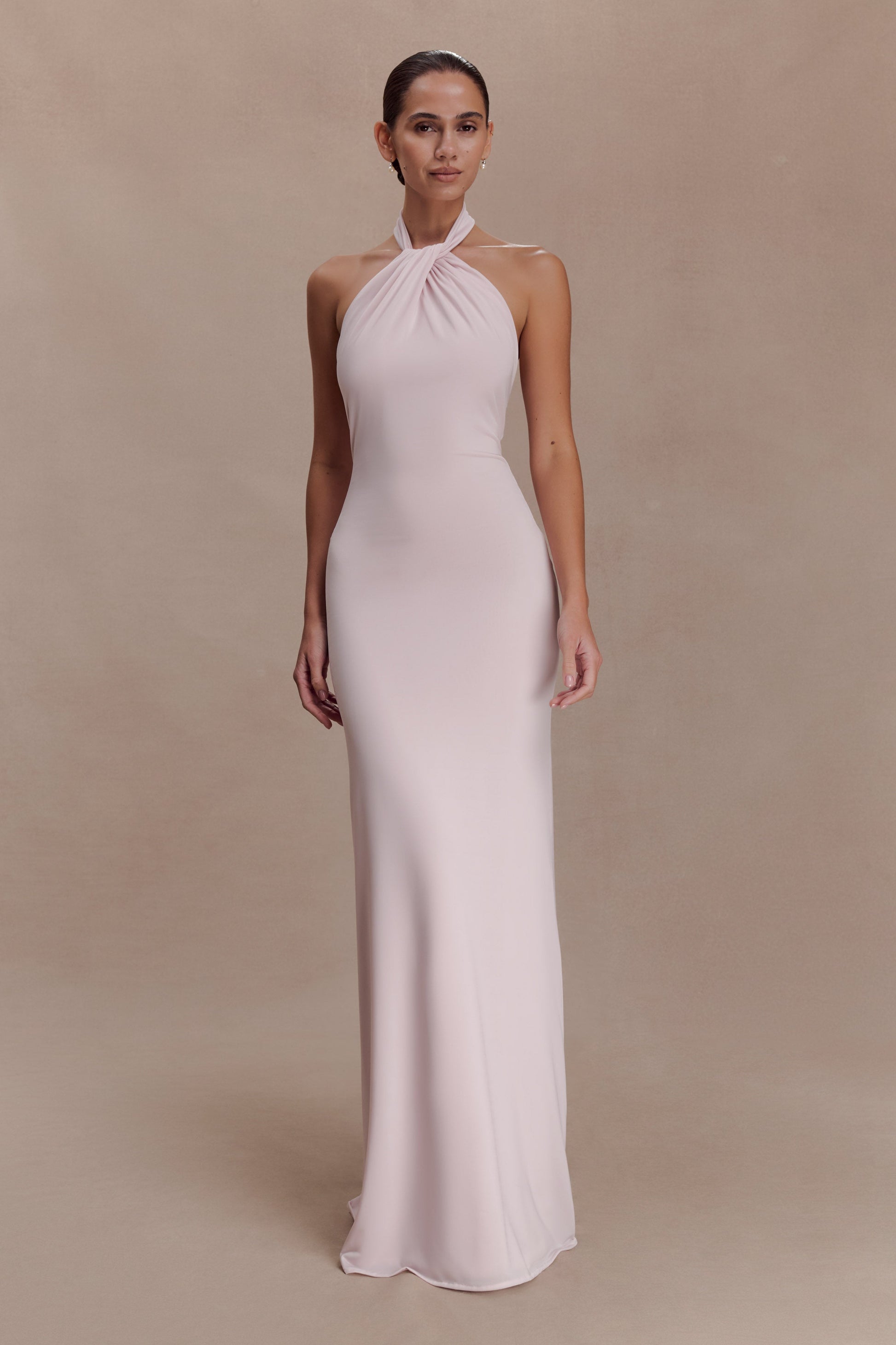 Elyna Slinky Halter Maxi Dress Pale Pink 1