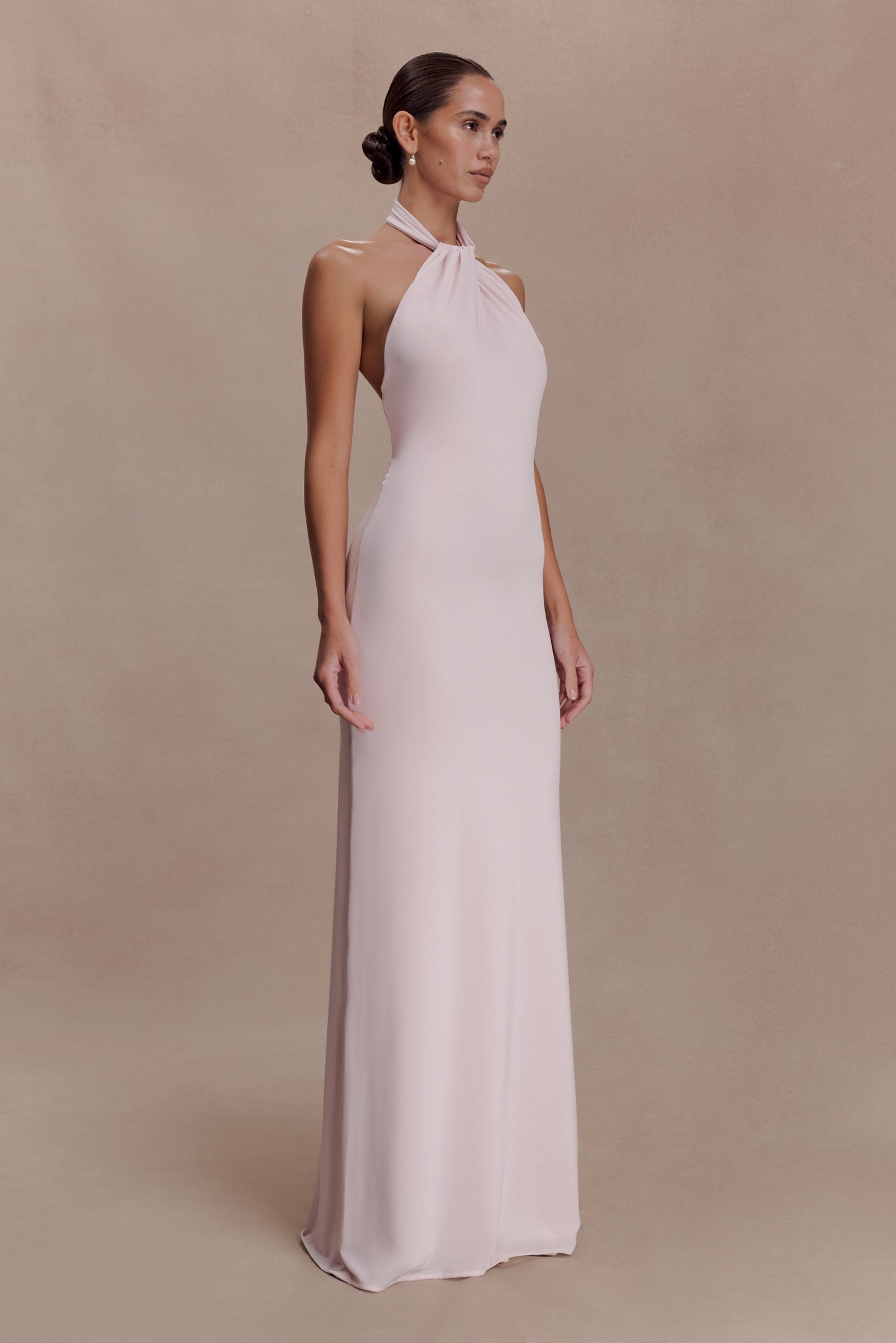 Elyna Slinky Halter Maxi Dress Pale Pink 4