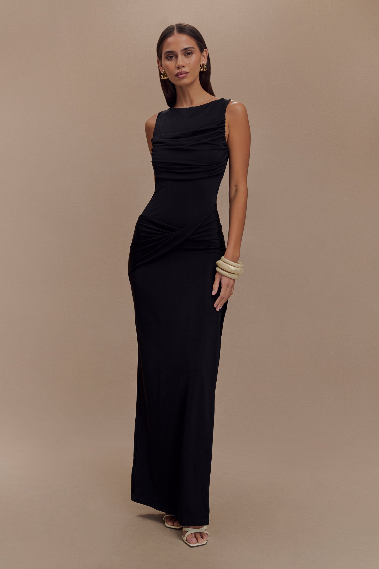 Henley Slinky Drape Maxi Dress Black 5