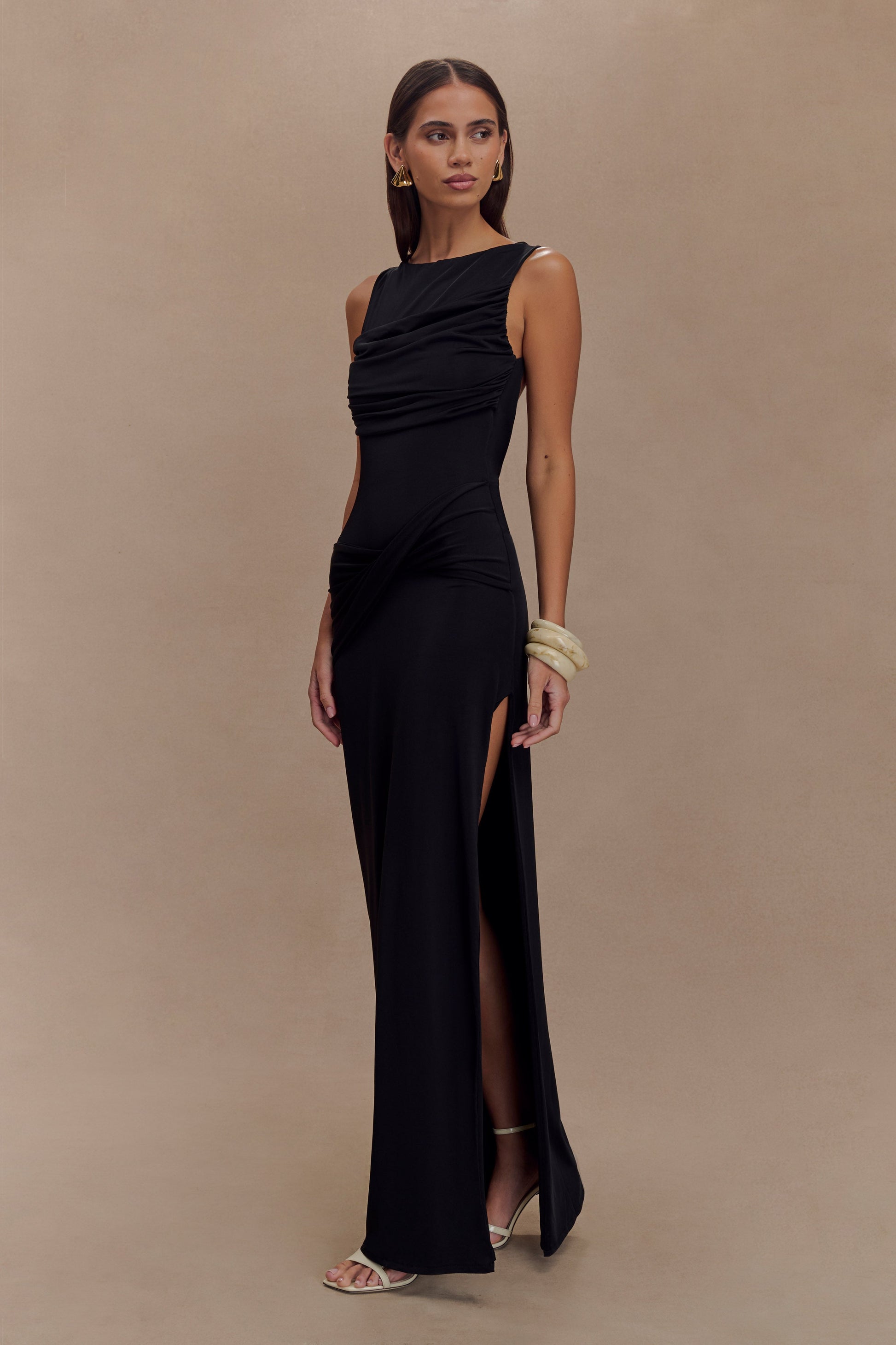 Henley Slinky Drape Maxi Dress Black 4
