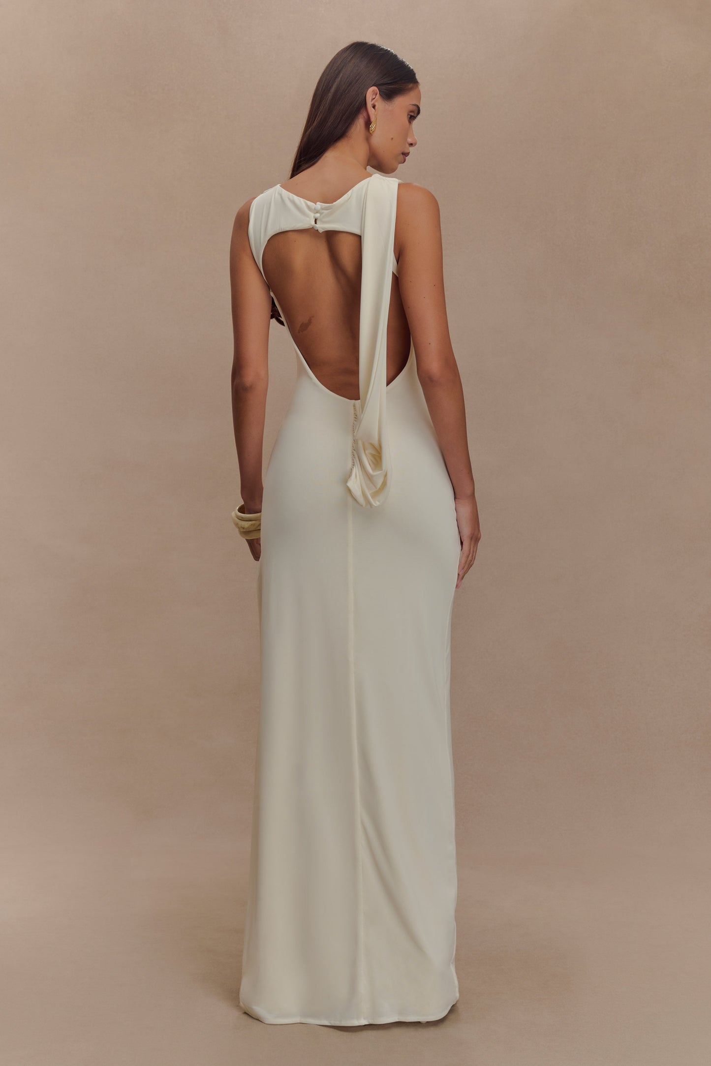 Henley Slinky Drape Maxi Dress Ivory 2