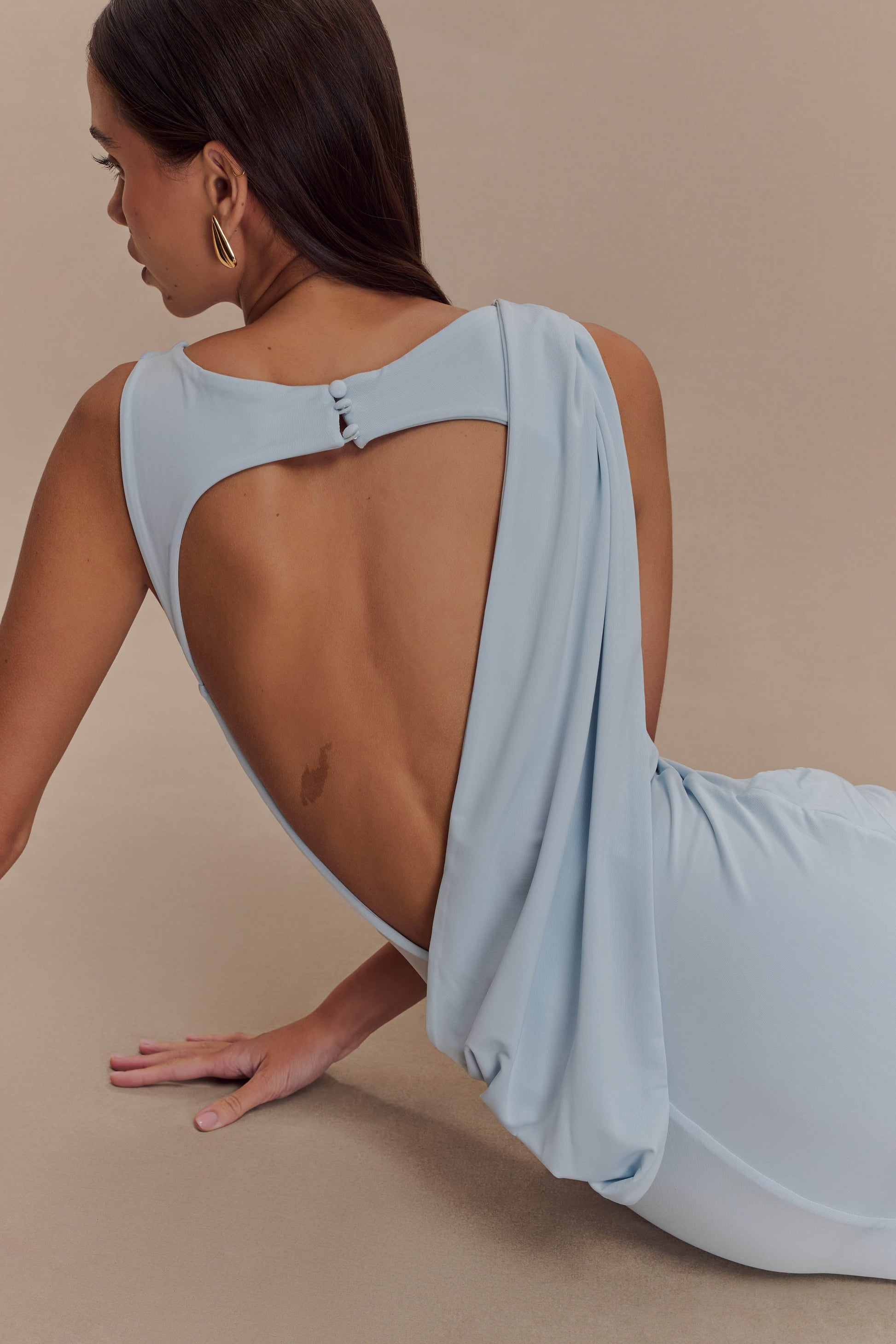 Henley Slinky Drape Maxi Dress Pale Blue 2