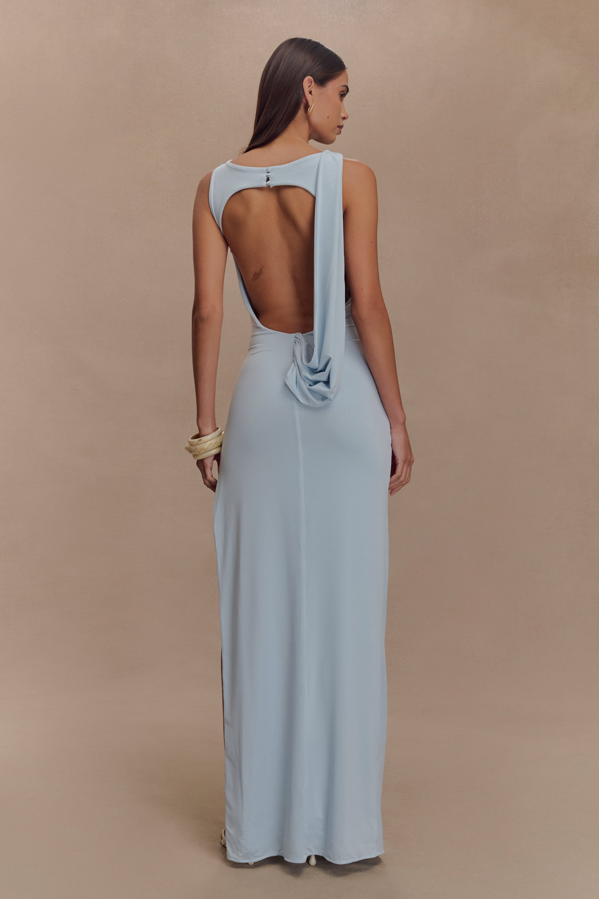 Henley Slinky Drape Maxi Dress Pale Blue 5