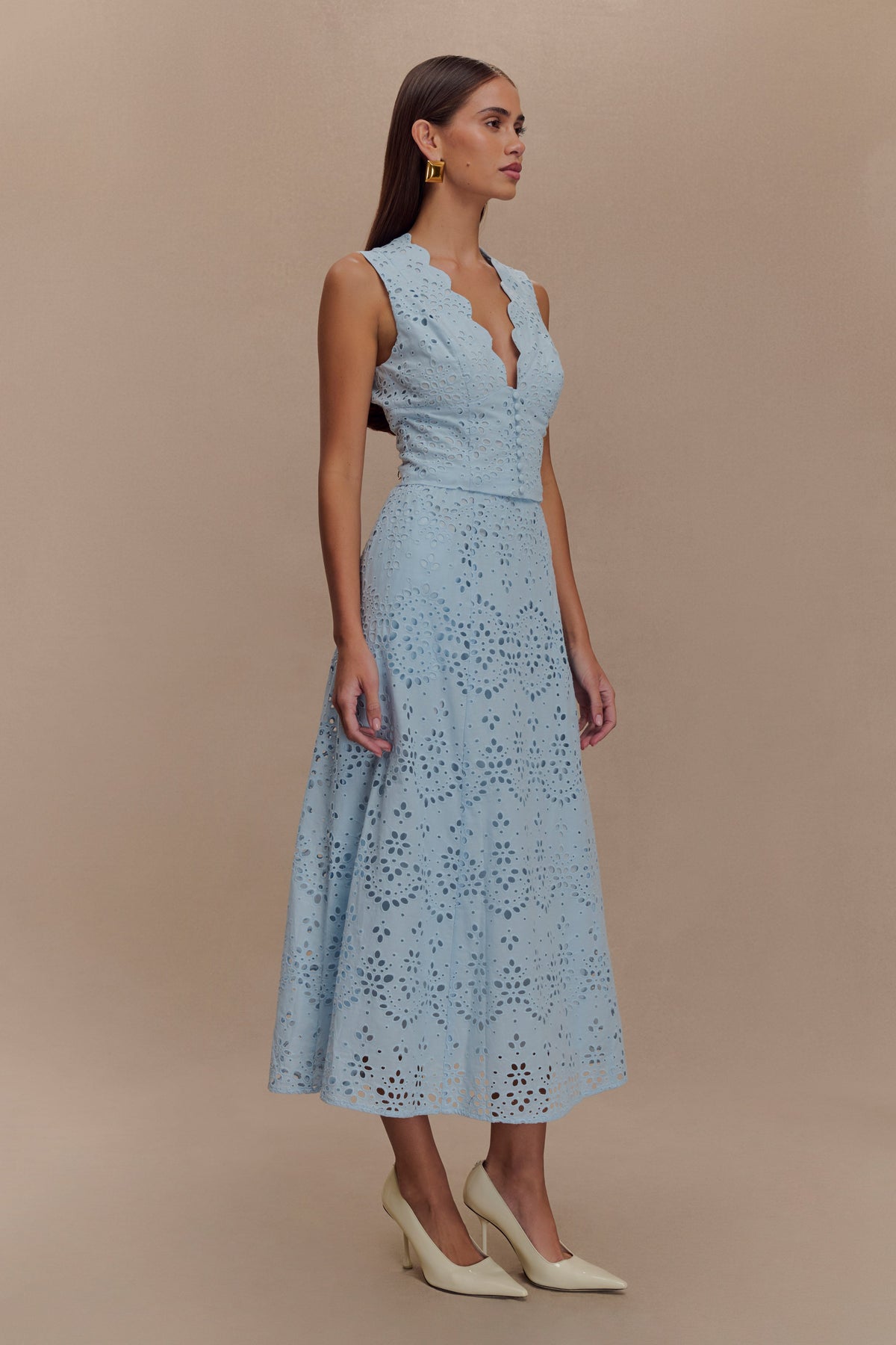 Arla Broderie Midi Skirt in Pale Cornflower Pale Cornflower Blue 4
