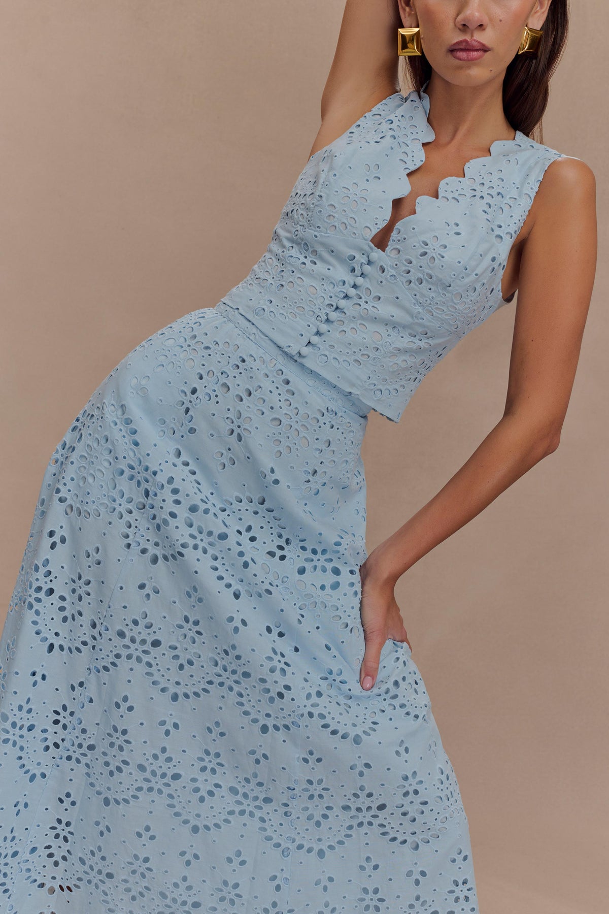 Arla Broderie Midi Skirt in Pale Cornflower Pale Cornflower Blue 3