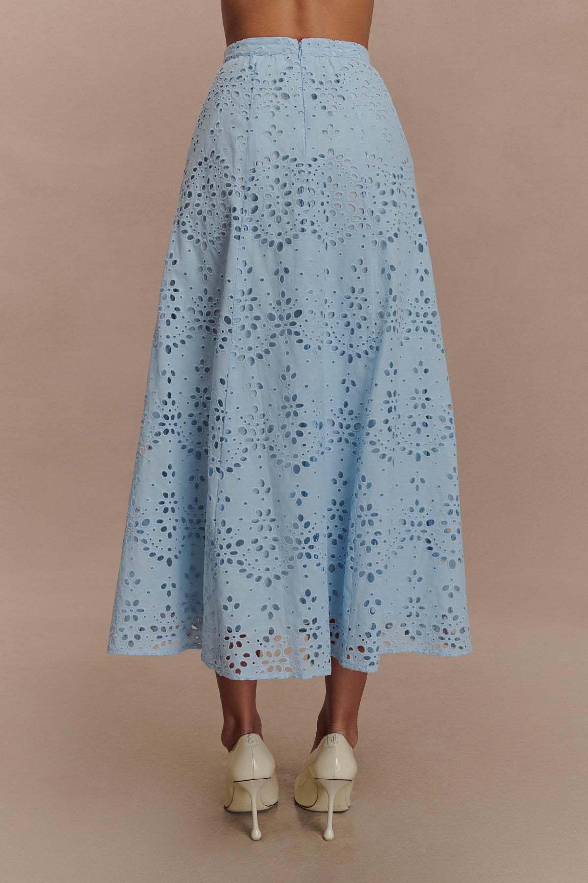 Arla Broderie Midi Skirt in Pale Cornflower Pale Cornflower Blue 2