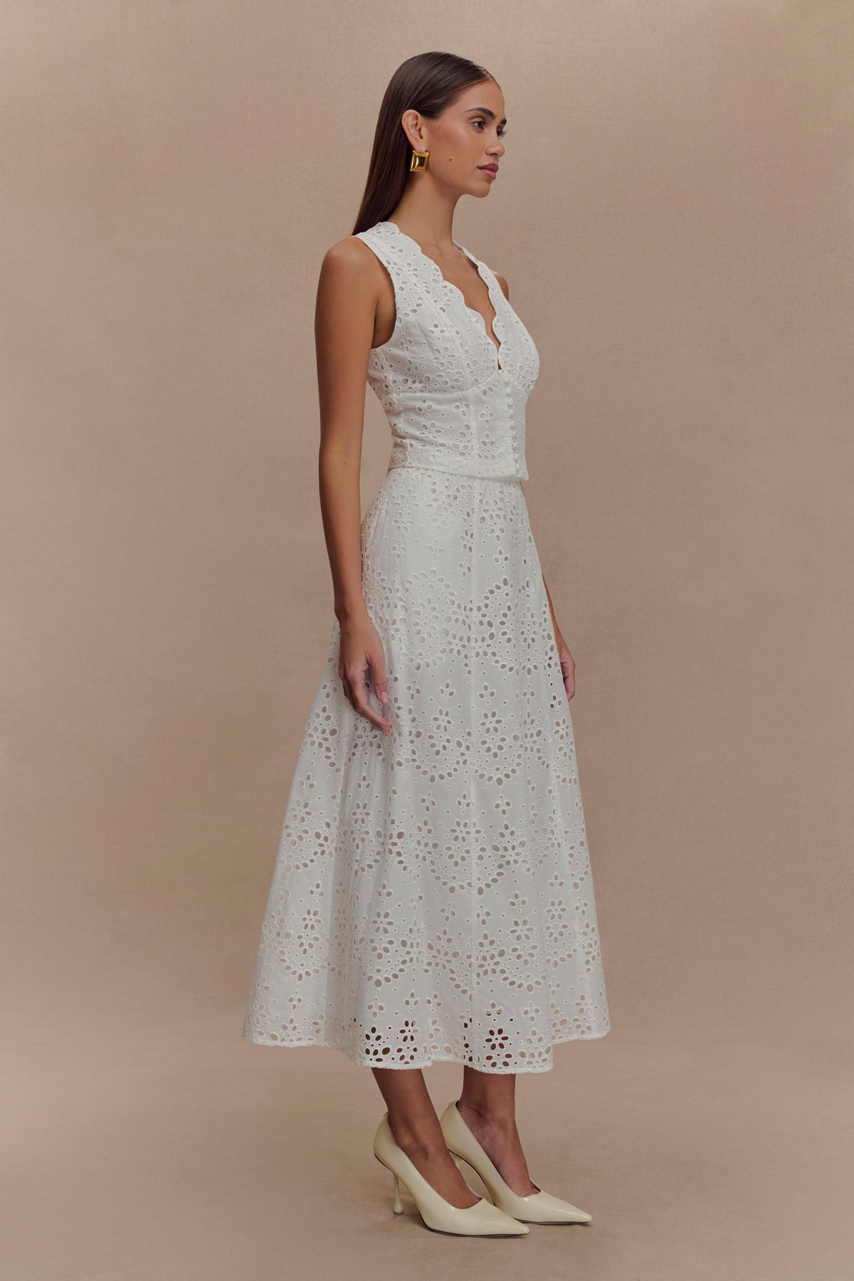 Arla Broderie Midi Skirt in Pale Cornflower White 3