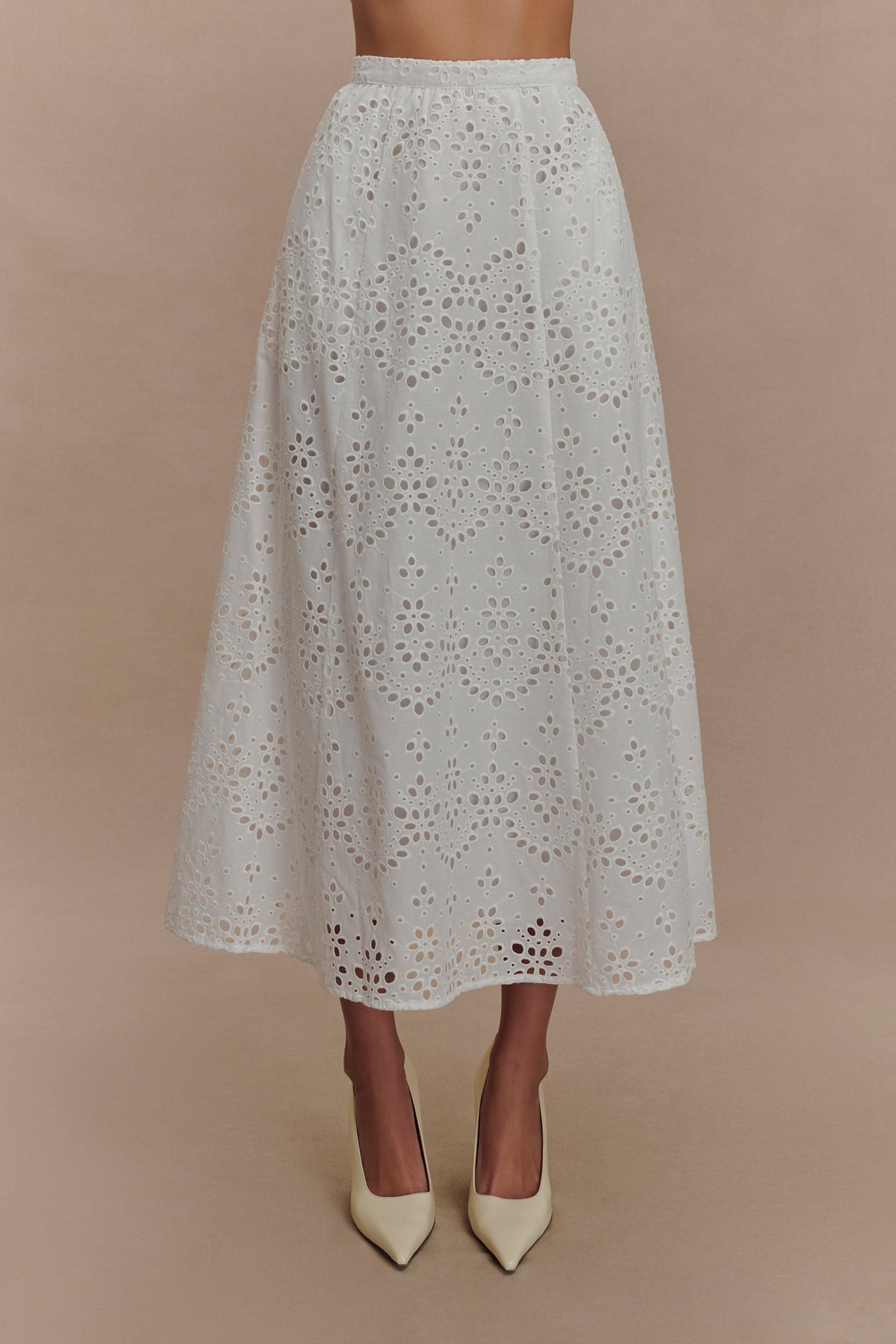 Arla Broderie Midi Skirt in Pale Cornflower White 1