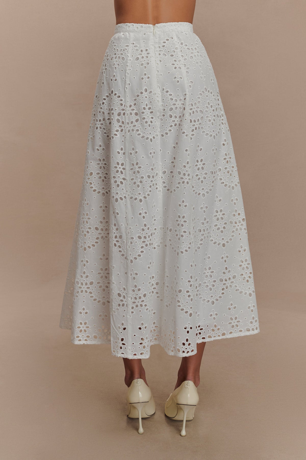 Arla Broderie Midi Skirt in Pale Cornflower White 2
