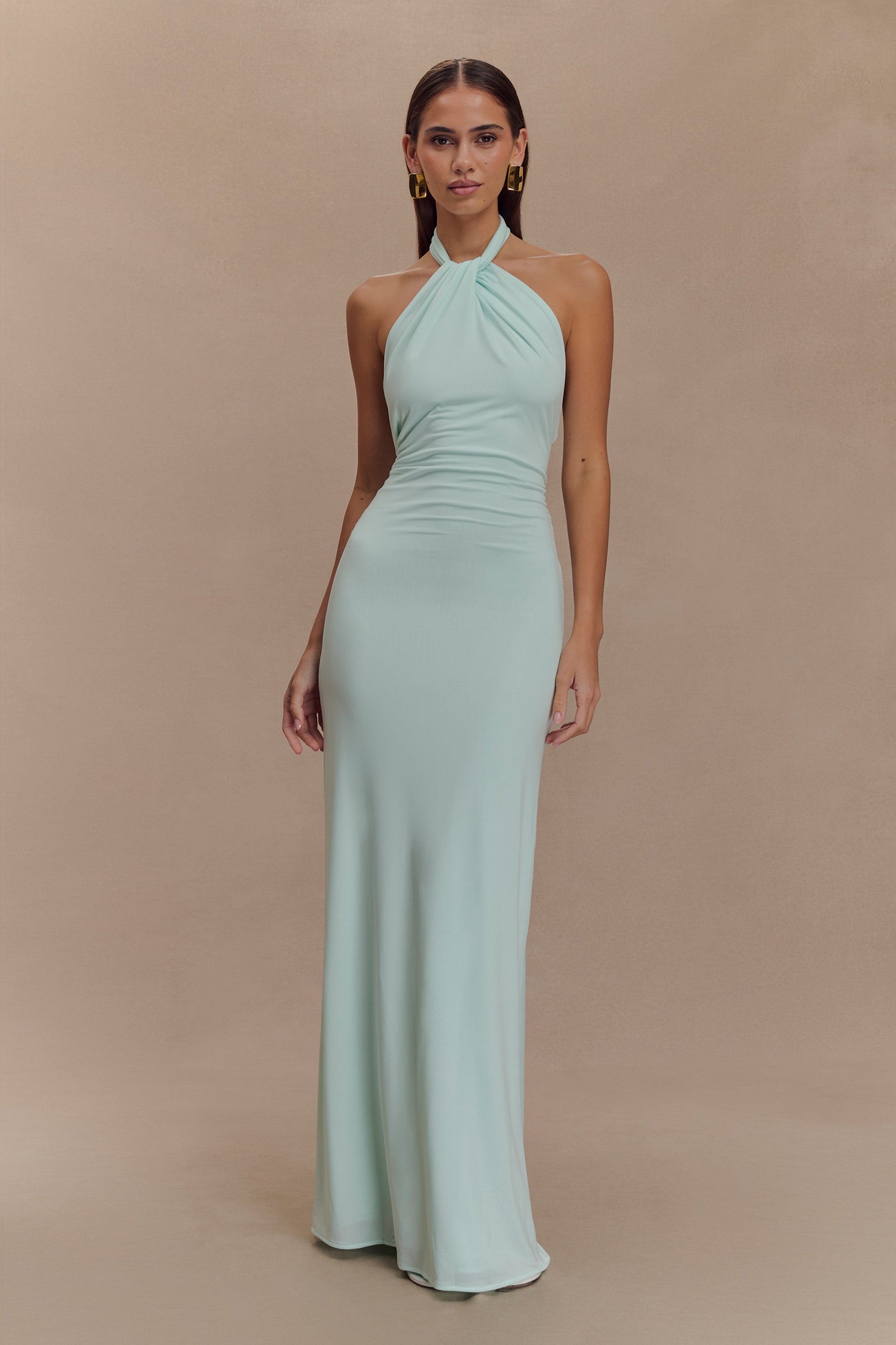 Elyna Slinky Halter Maxi Dress Lagoon 1