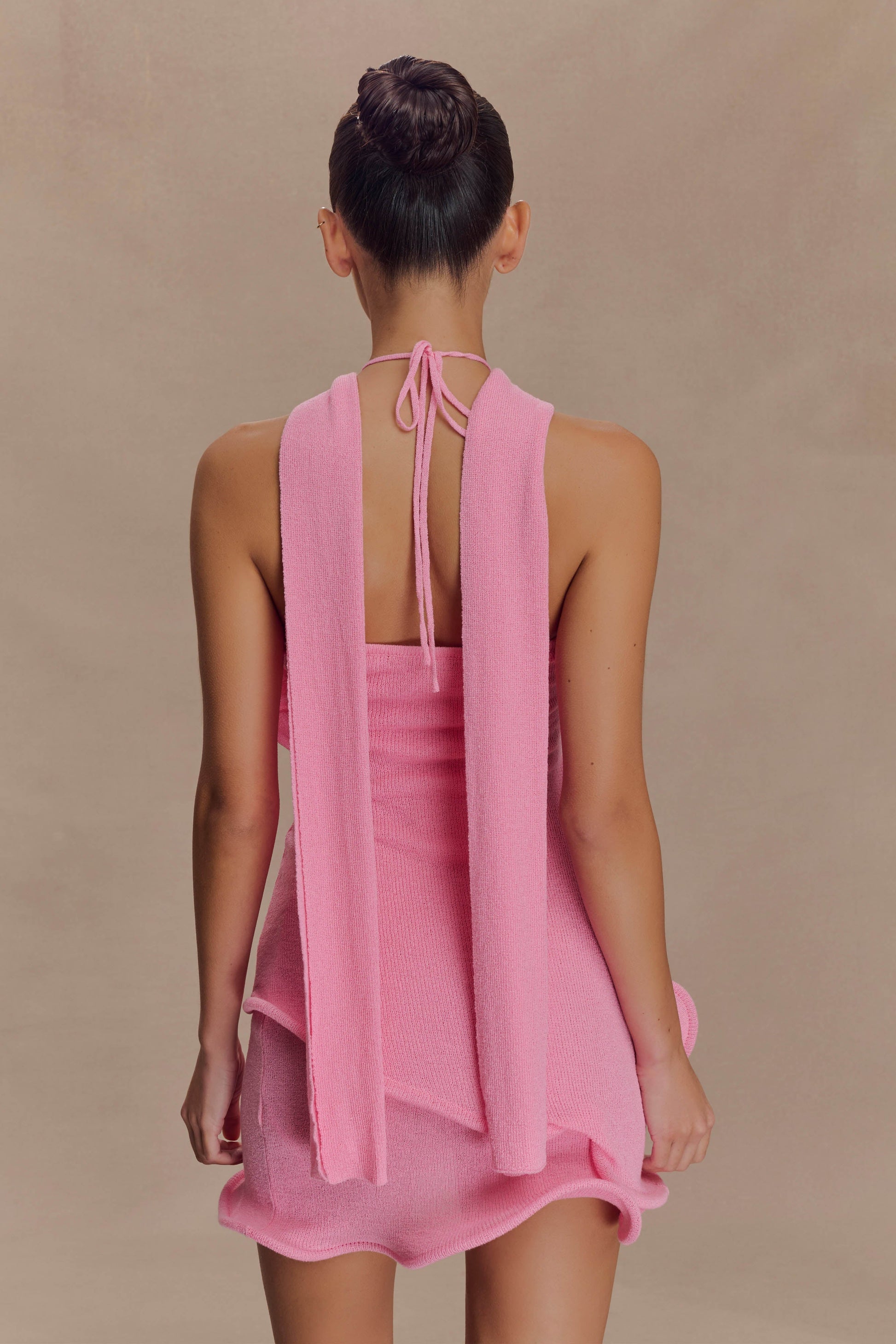 Caprice Halter Knit Mini Dress Bubblegum Pink 3