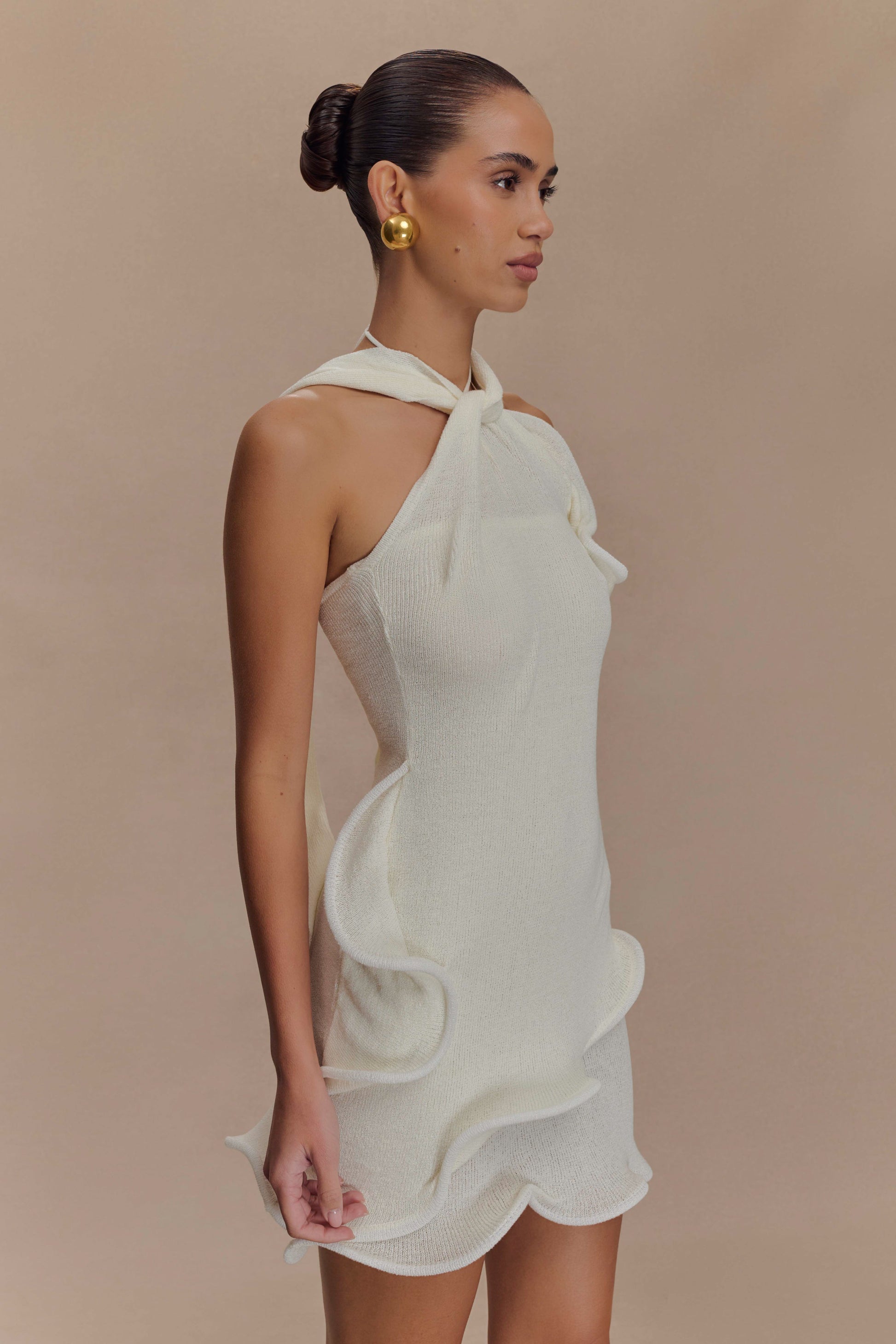 Caprice Halter Knit Mini Dress White 4