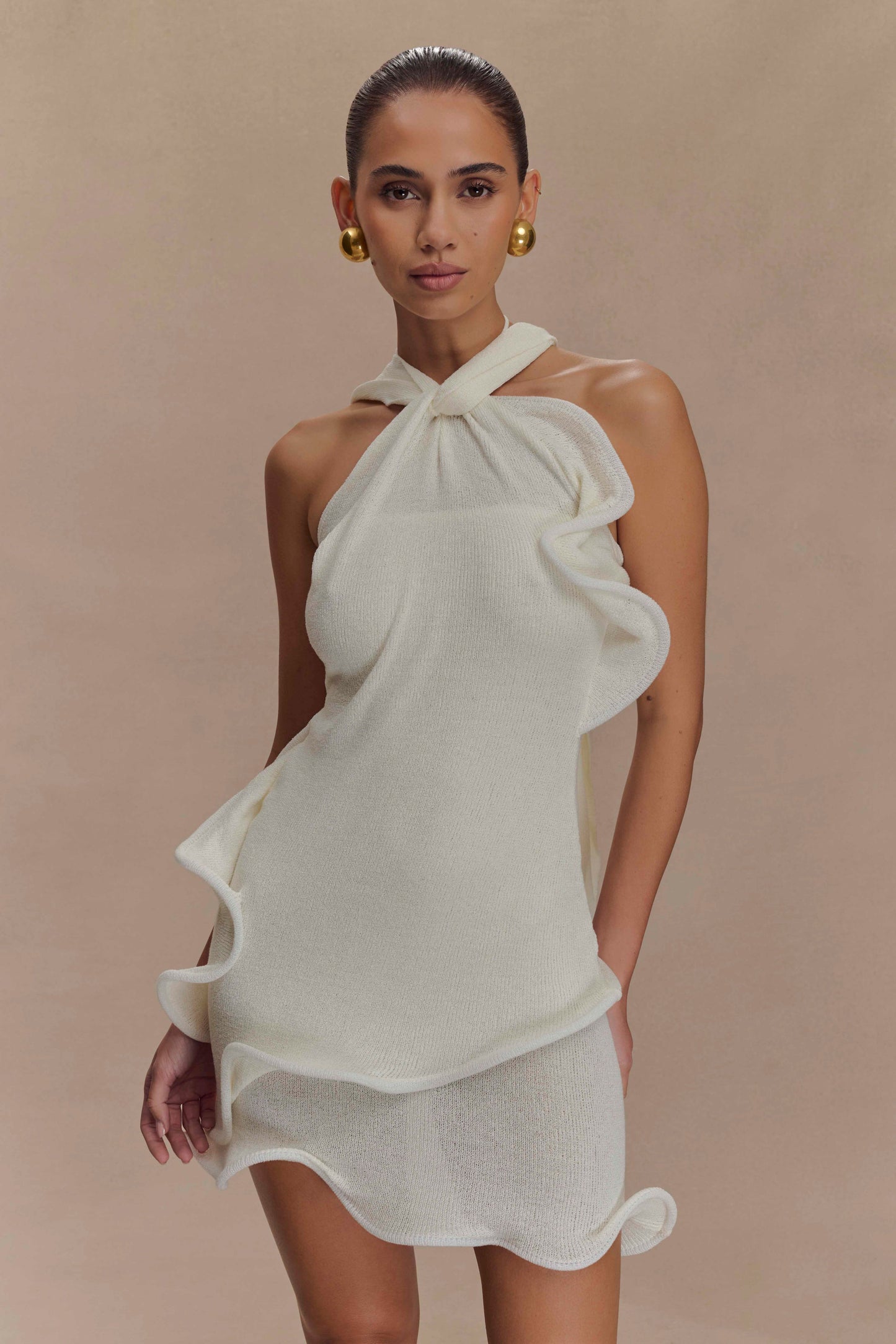Caprice Halter Knit Mini Dress White 1