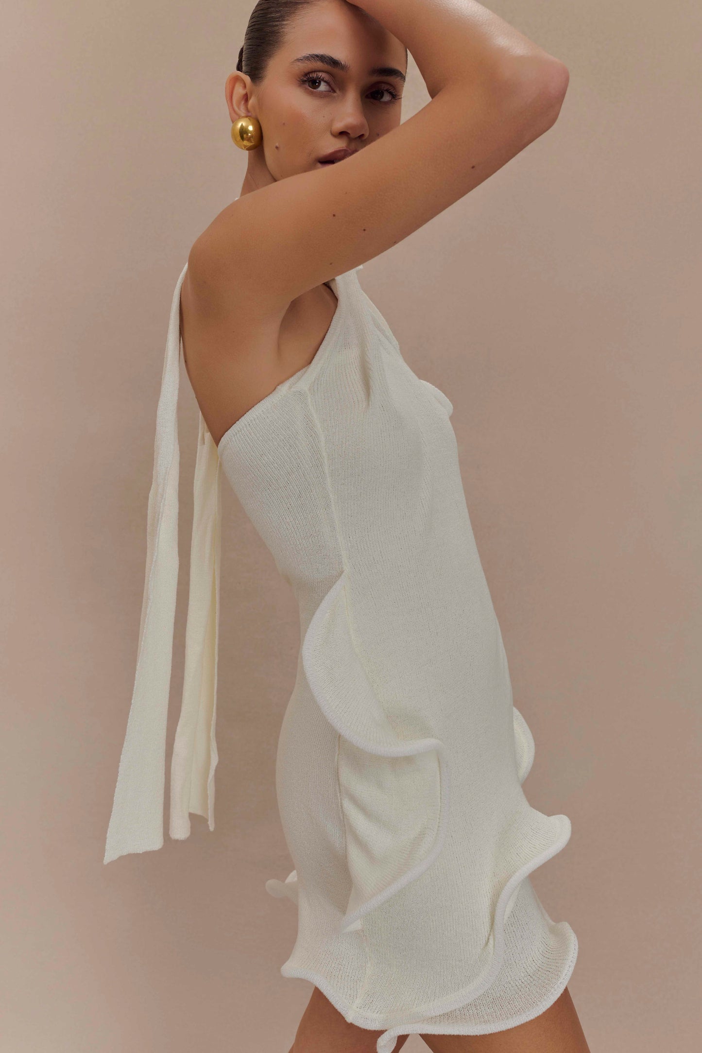 Caprice Halter Knit Mini Dress White 3