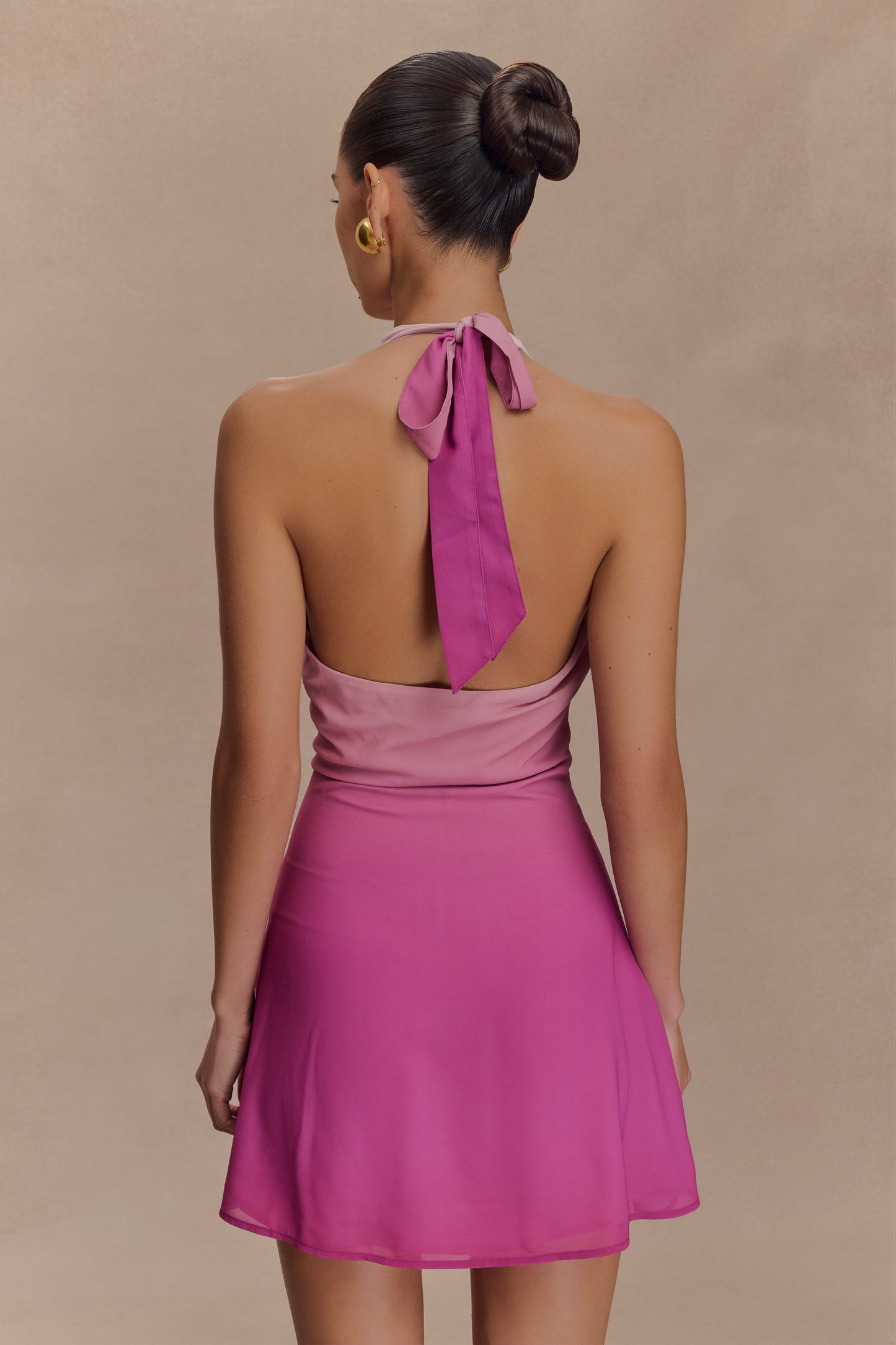 Malakhai Chiffon Halter Mini Dress Ombre Pink 2