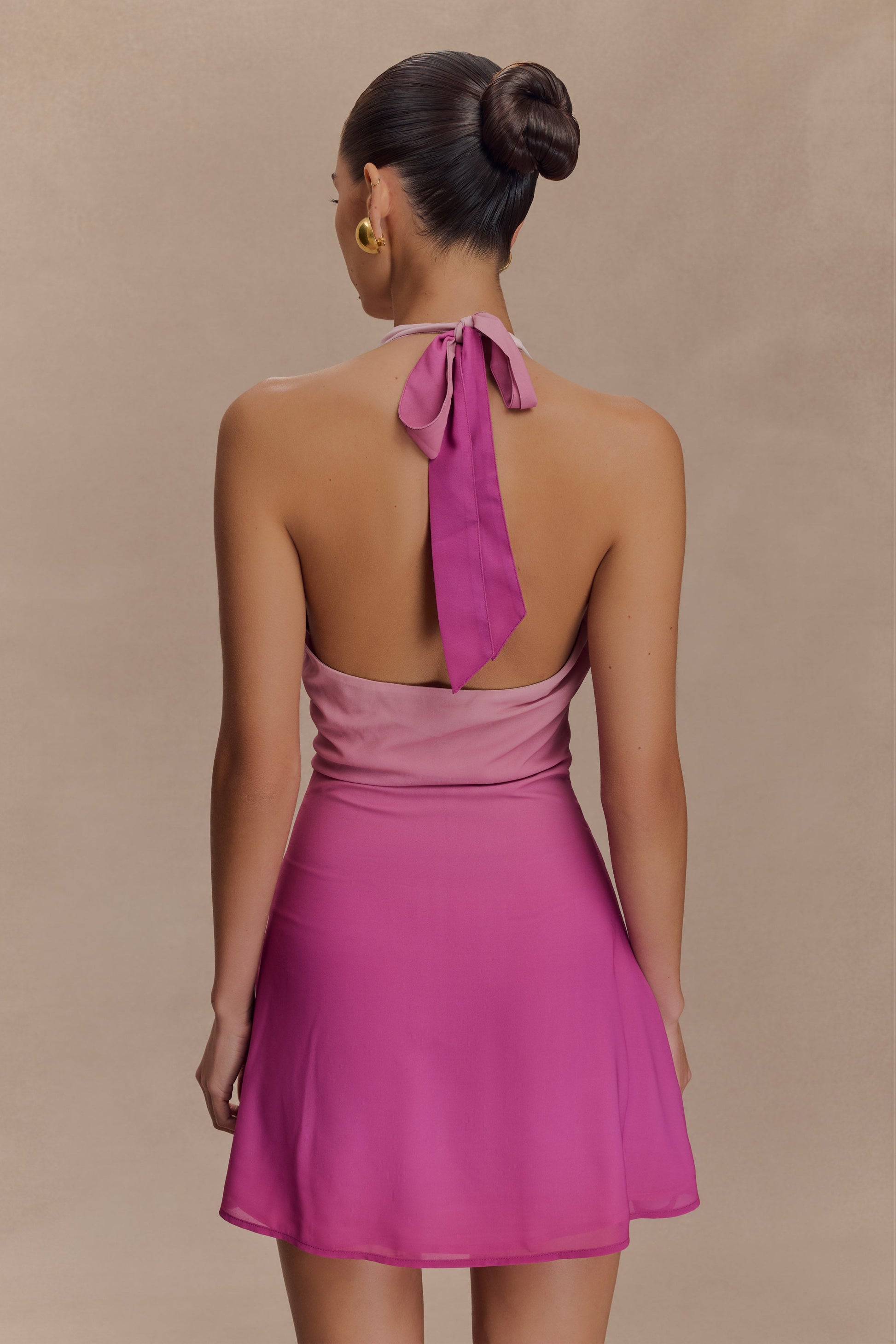 Malakhai Chiffon Halter Mini Dress Ombre Pink 2