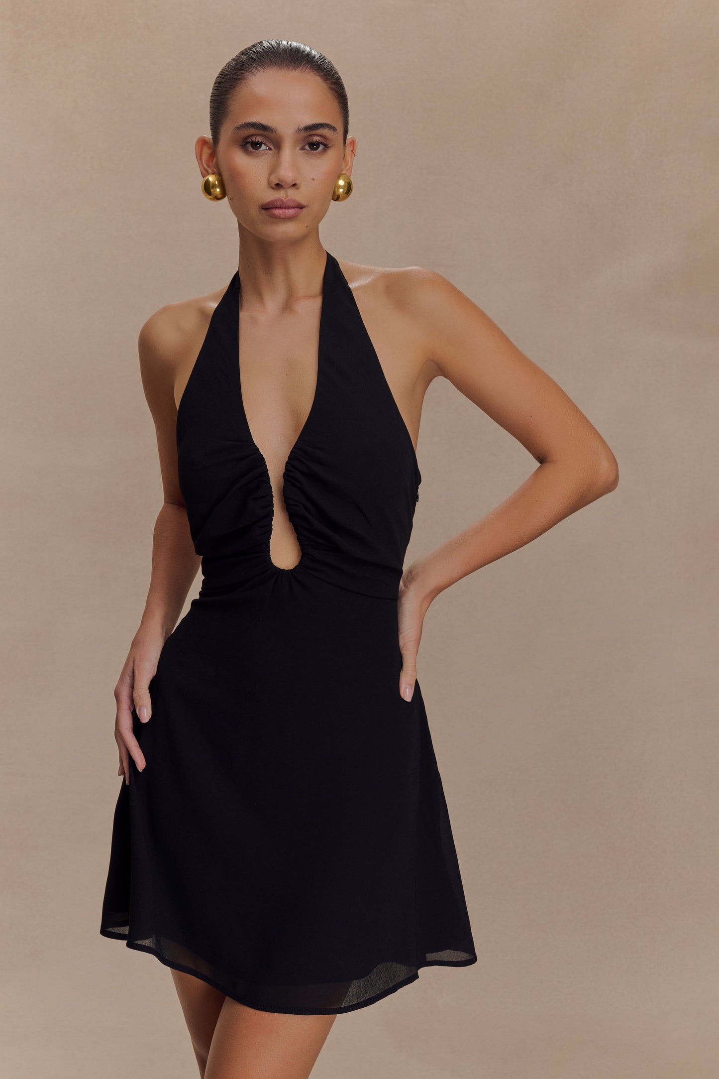 Malakhai Chiffon Halter Mini Dress Black 1