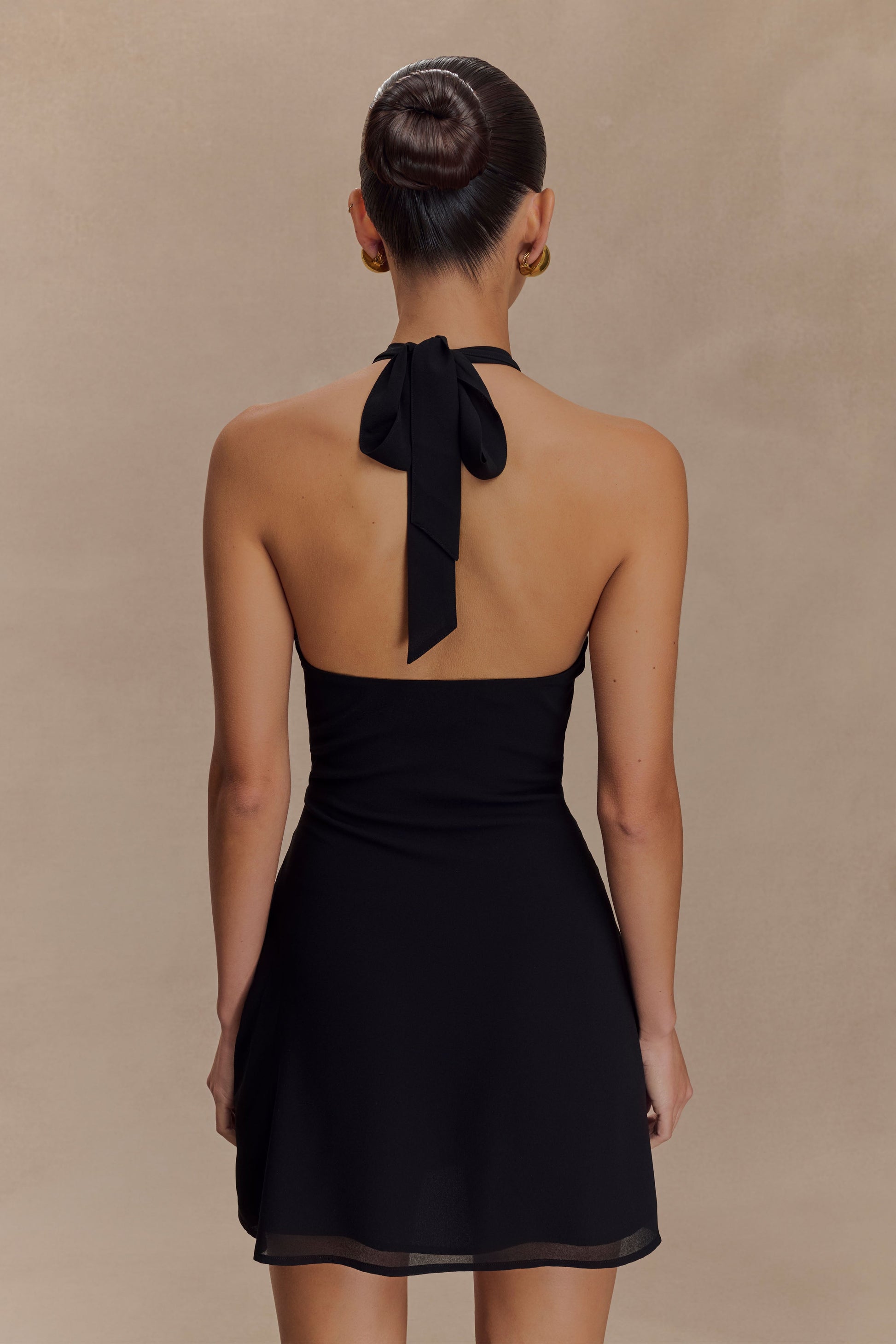 Malakhai Chiffon Halter Mini Dress Black 2