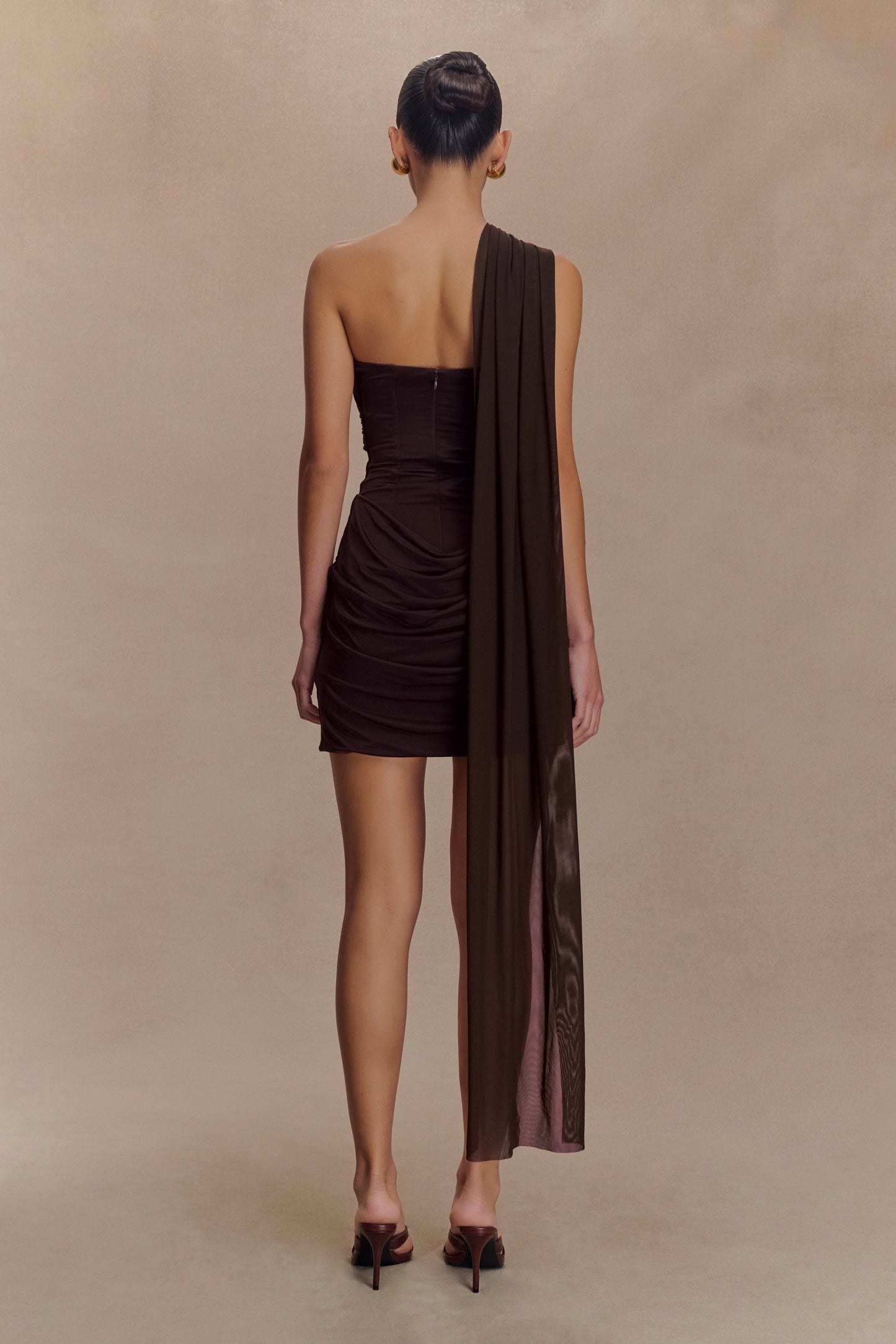 Mattea Slinky Mesh Mini Dress with Scarf Dark Chocolate 2