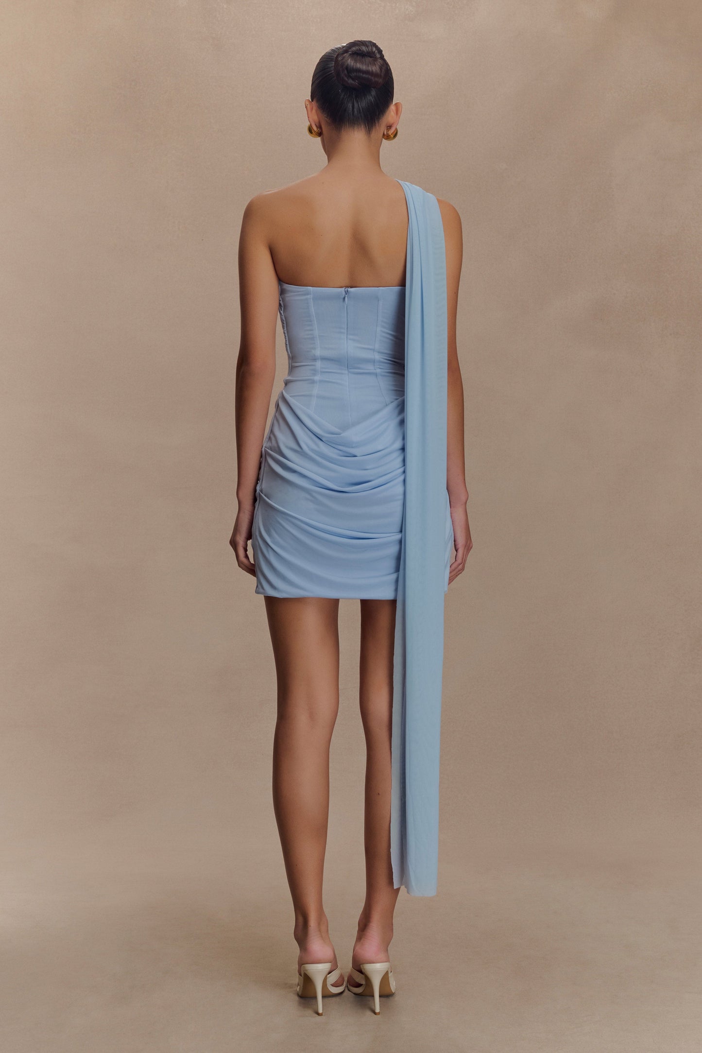 Mattea Slinky Mesh Mini Dress with Scarf Powder Blue 2